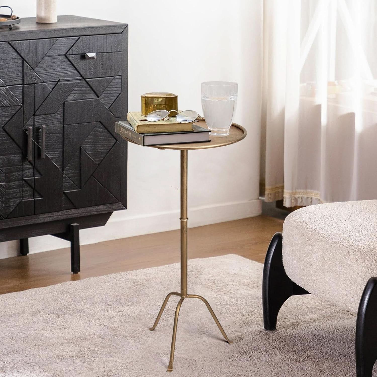 Antique Brass Martini Side Table Compact Raised Edge