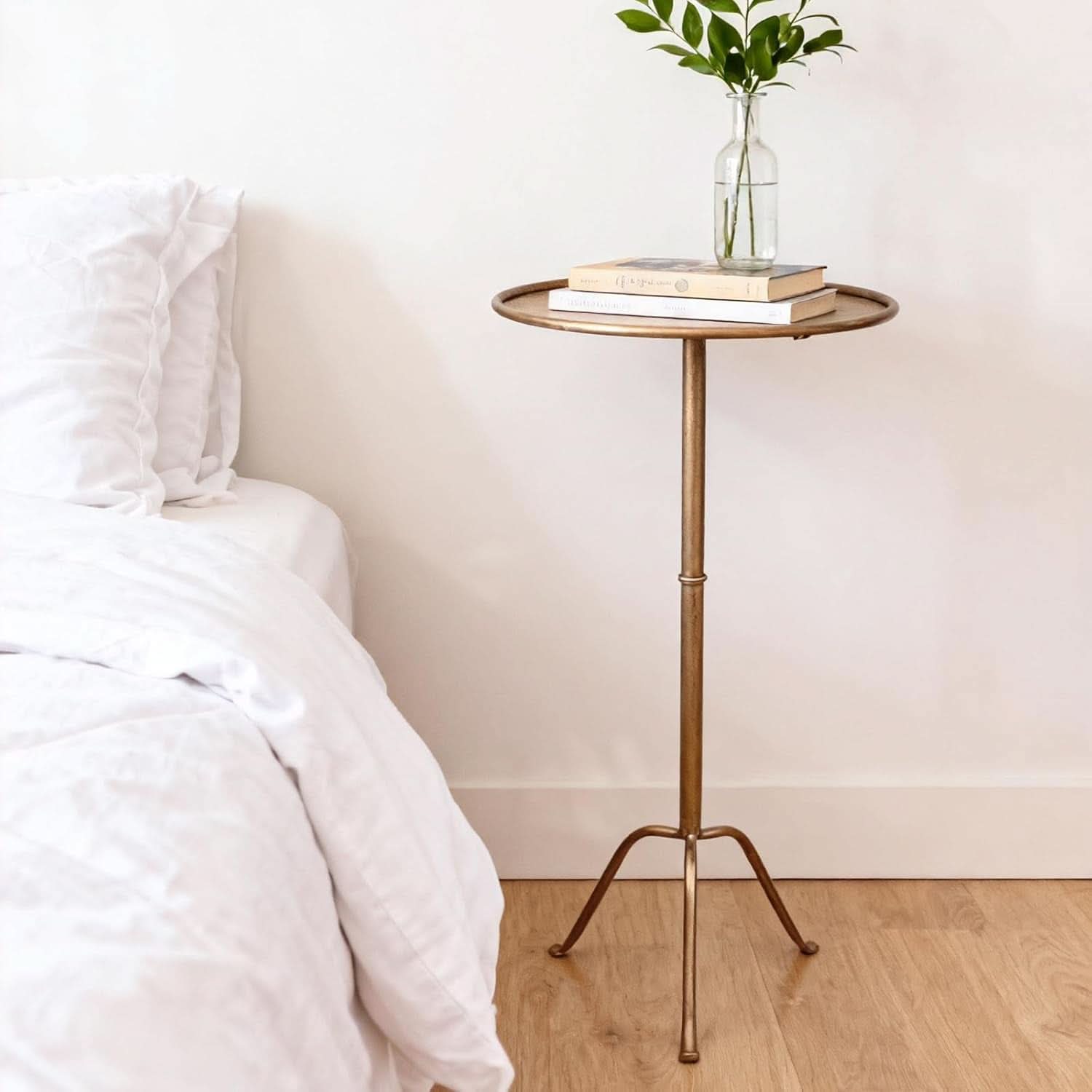 Antique Brass Martini Side Table Compact Raised Edge