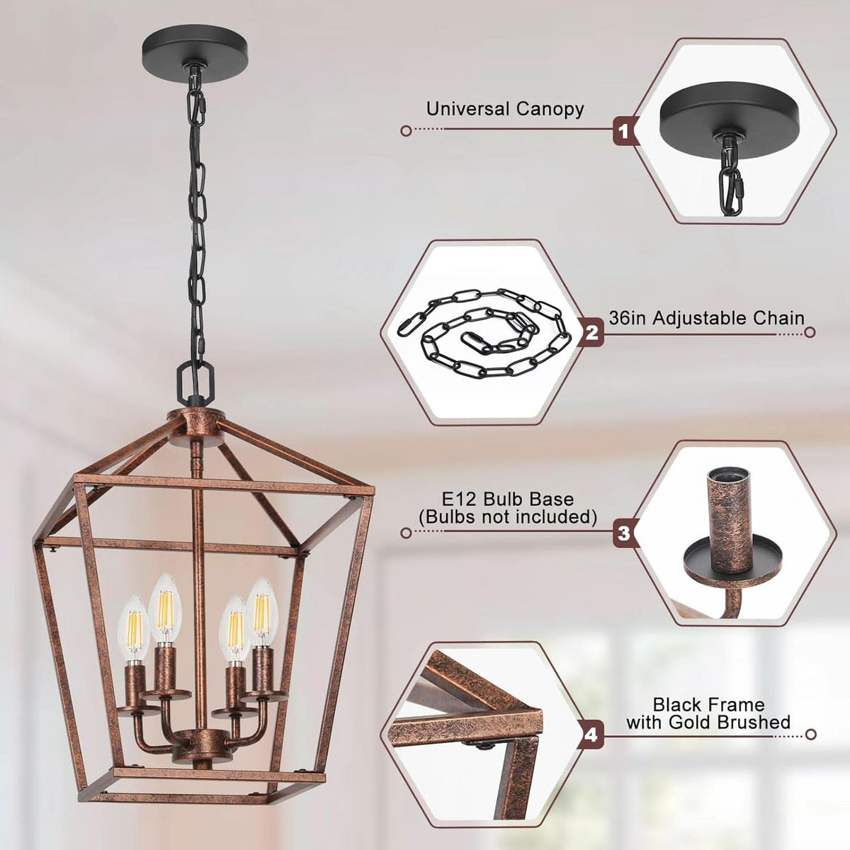 Antique Bronze 4-Light Chandelier Pendant Light Dining