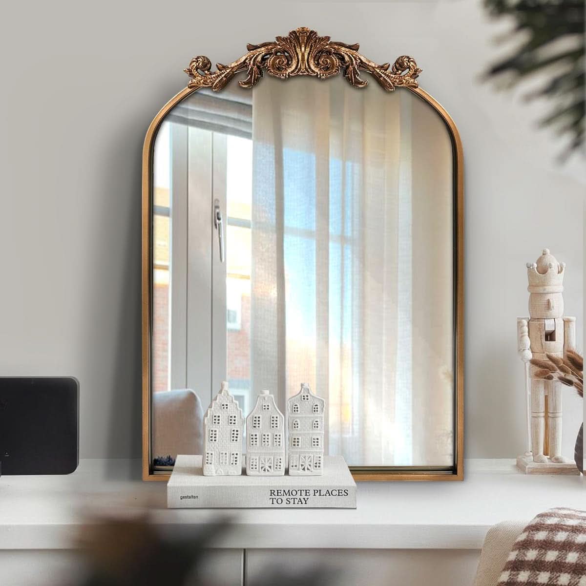 Antique Gold Baroque Arched Wall Mirror 19x27 Decor