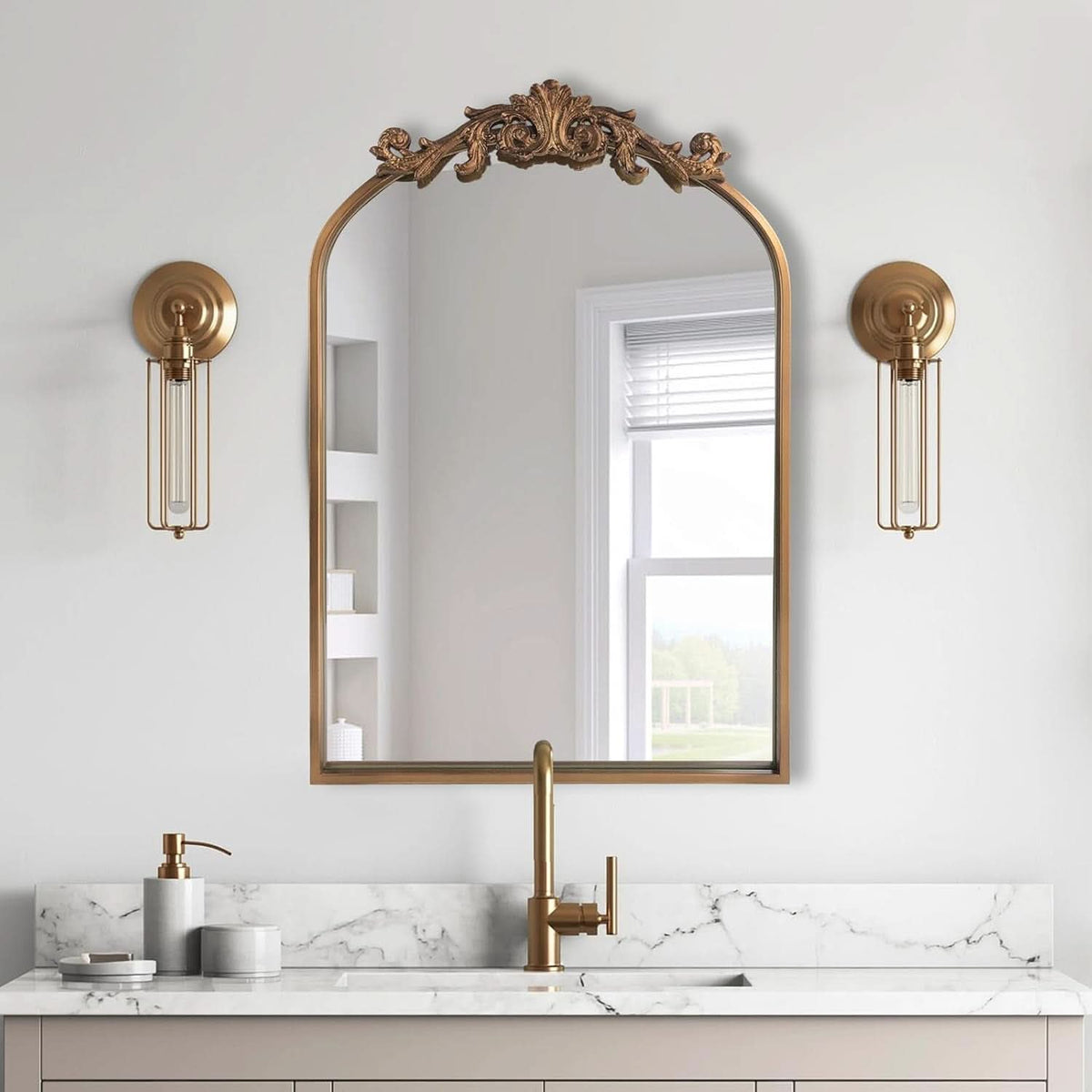 Antique Gold Baroque Arched Wall Mirror 19x27 Decor
