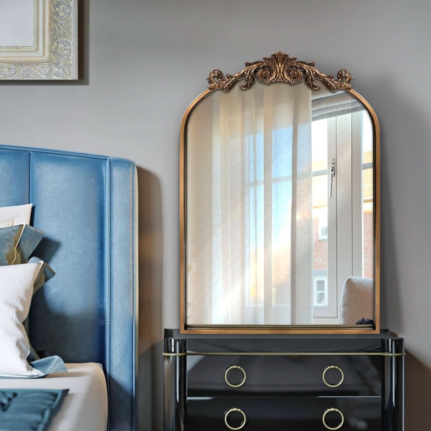 Antique Gold Baroque Arched Wall Mirror 19x27 Decor