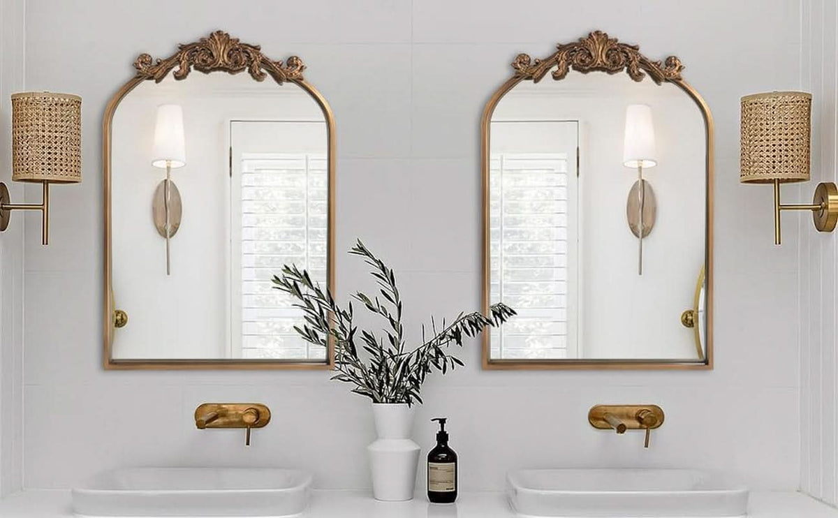 Antique Gold Baroque Arched Wall Mirror 19x27 Decor