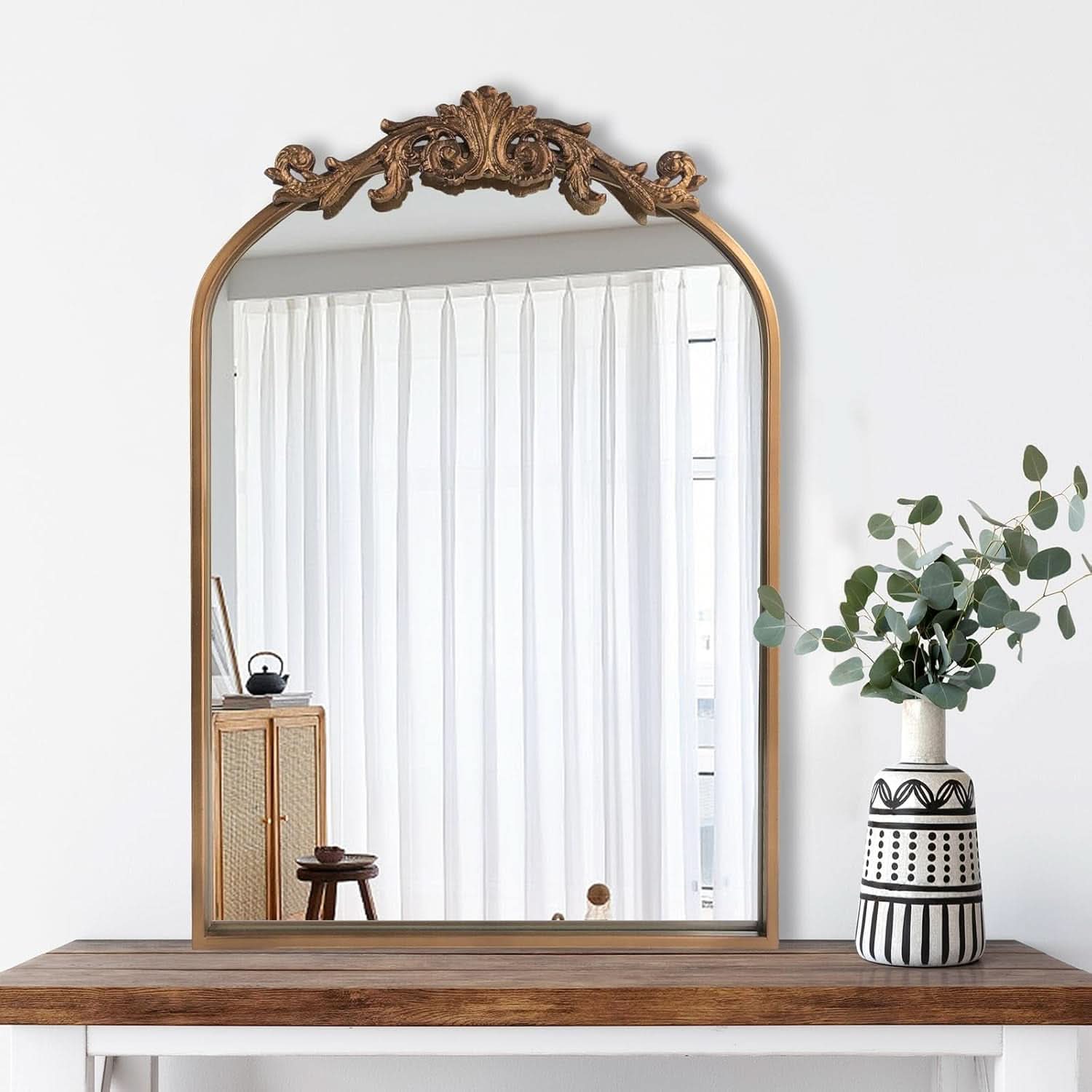Antique Gold Baroque Arched Wall Mirror 19x27 Decor