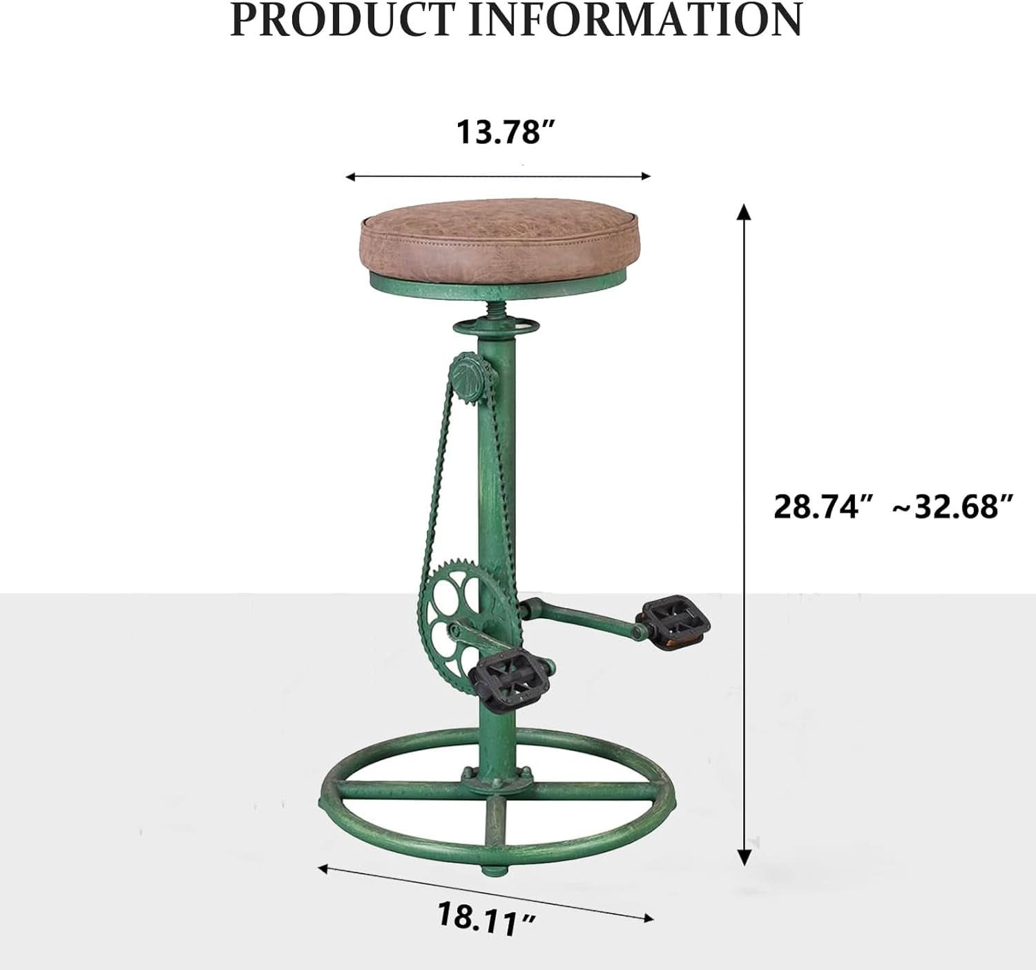 Antique Green Height Adjustable Bar Stool Set Of 2 With Bicycle Wheel Design