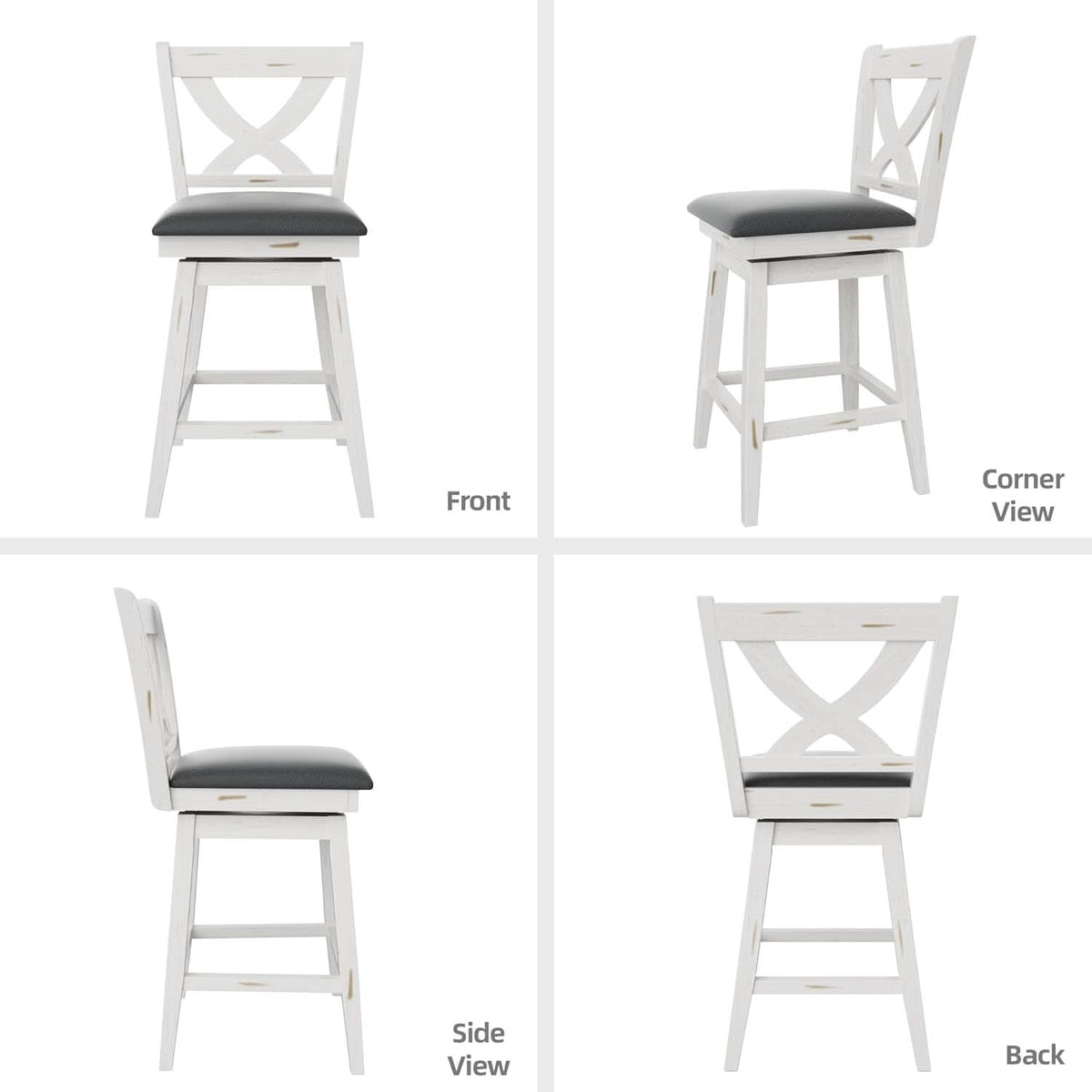 Antique White 24 Inch Swivel Bar Stools Set Of Two
