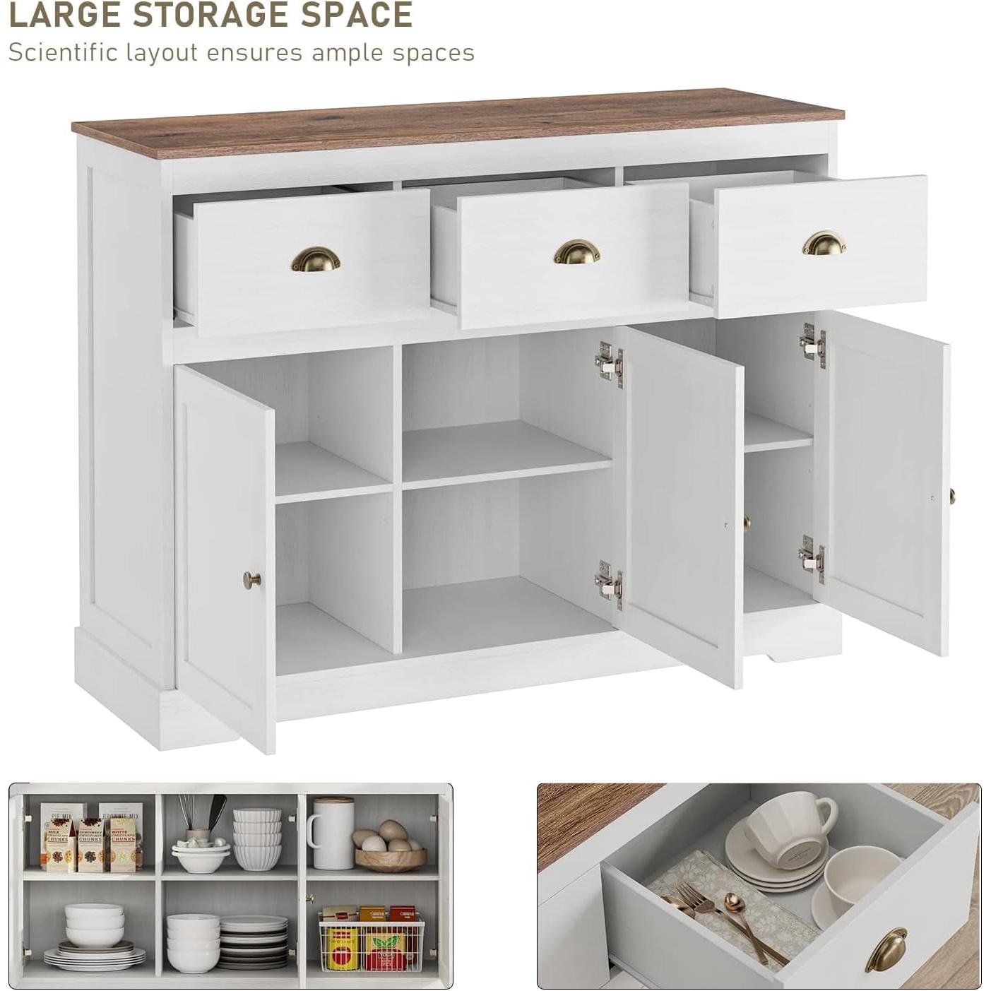 Antique White Buffet Cabinet With Adjustable Shelves
