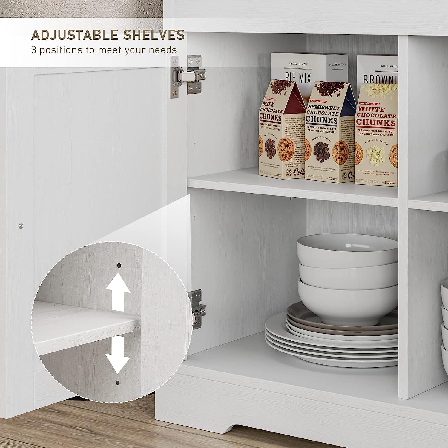Antique White Buffet Cabinet With Adjustable Shelves