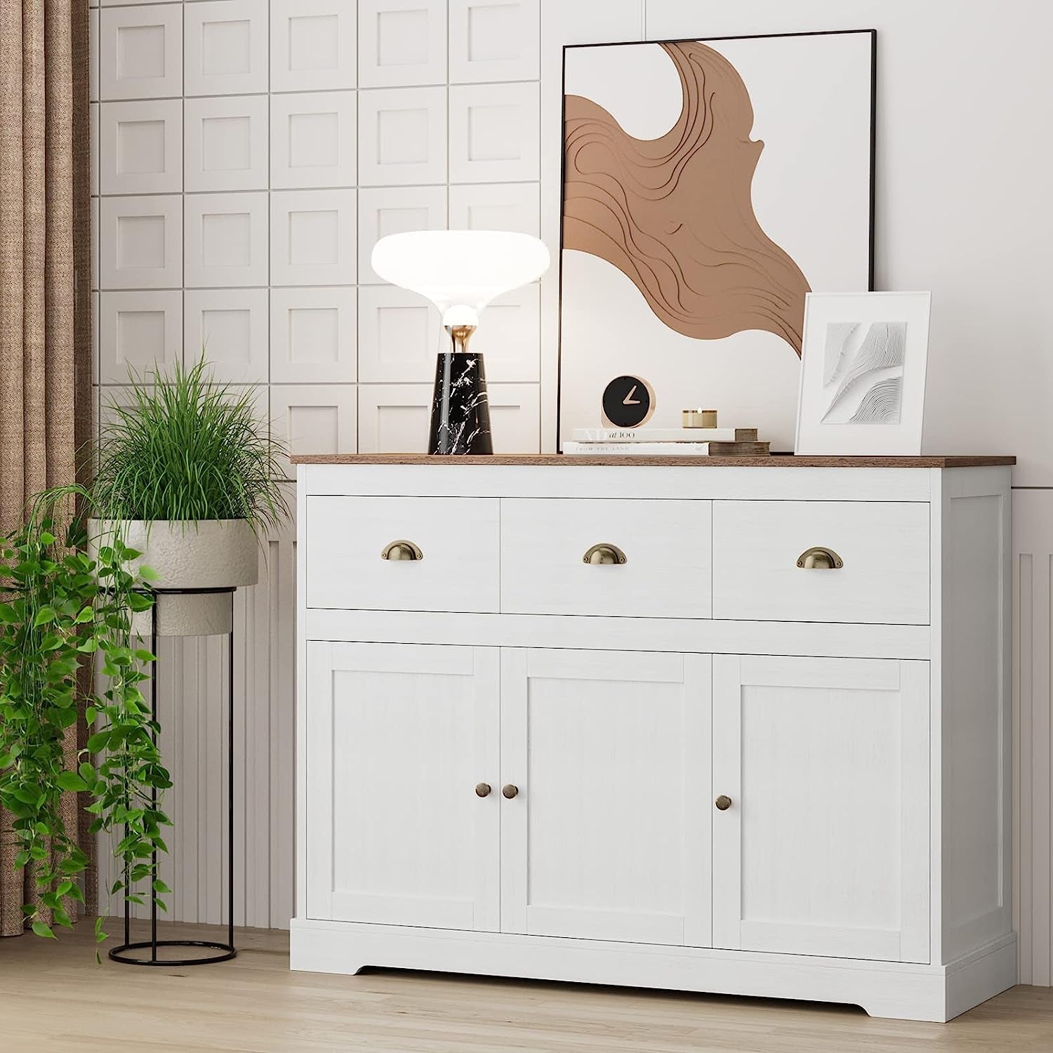 Antique White Buffet Cabinet With Adjustable Shelves