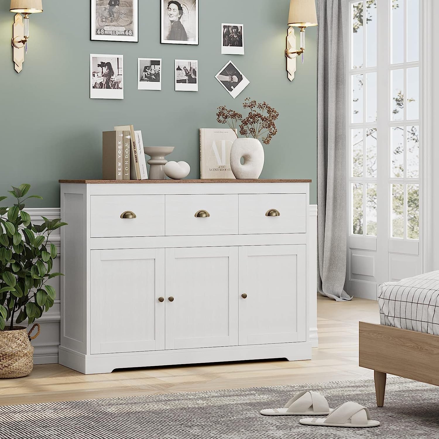 Antique White Buffet Cabinet With Adjustable Shelves