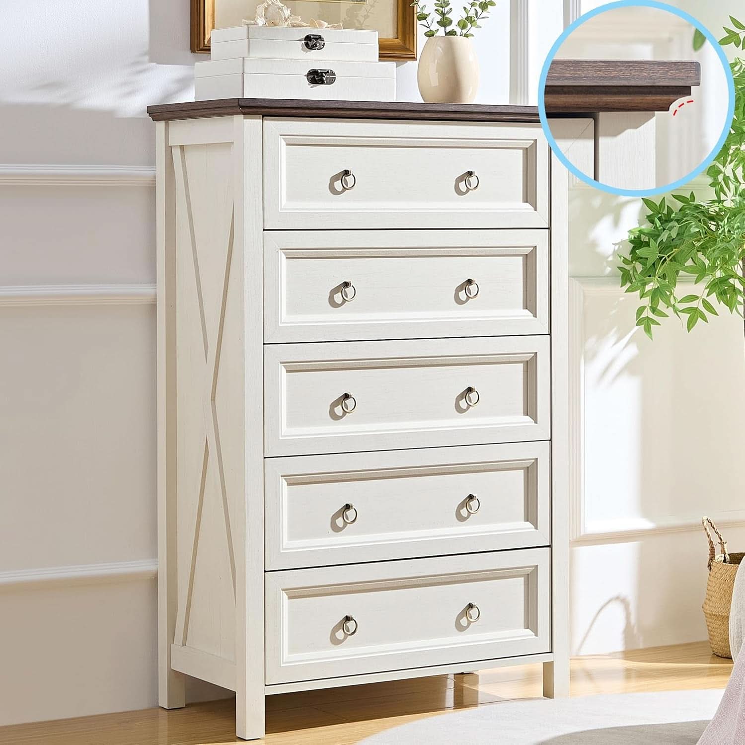 Antique White Forty EightInch Tall Farmhouse Dresser