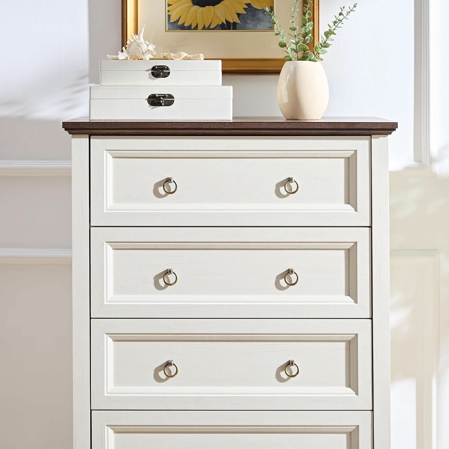 Antique White Forty EightInch Tall Farmhouse Dresser