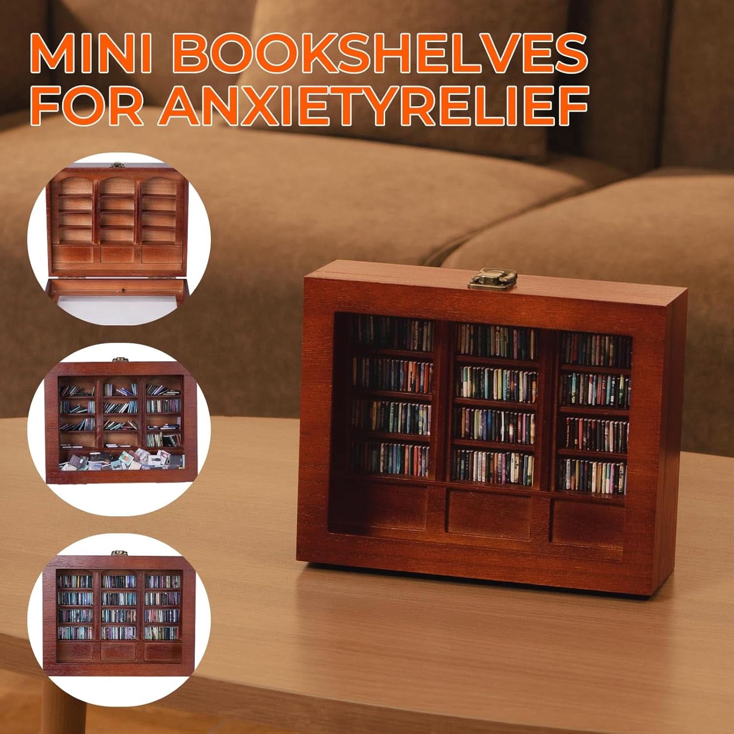 Anxiety Bookshelf Miniature Library Display Cabinet Books