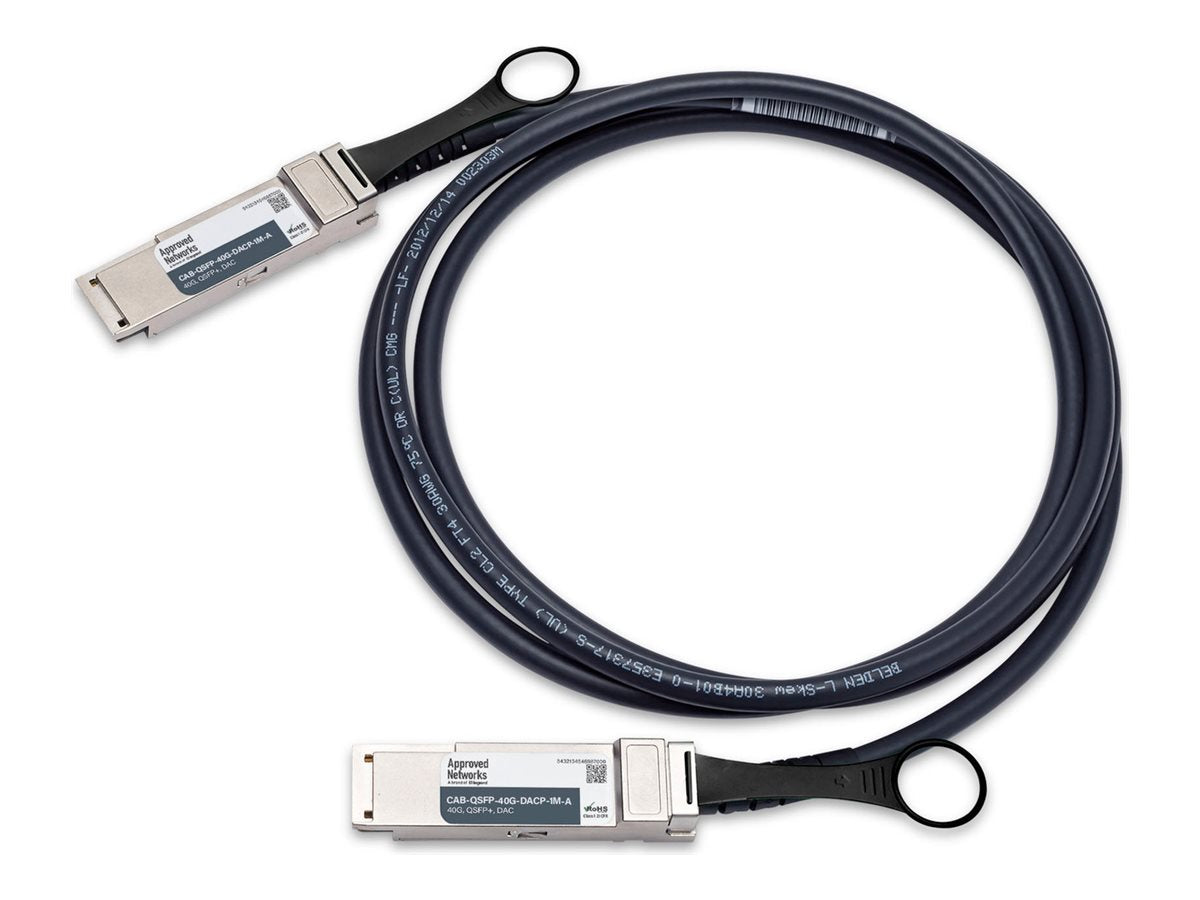 Approved Networks - 40GBase-CR4 direct attach cable - QSFP+ to QSFP+ - 3.3 ft - twinaxial - passive, solid CABQSFP40GDACP1M-A