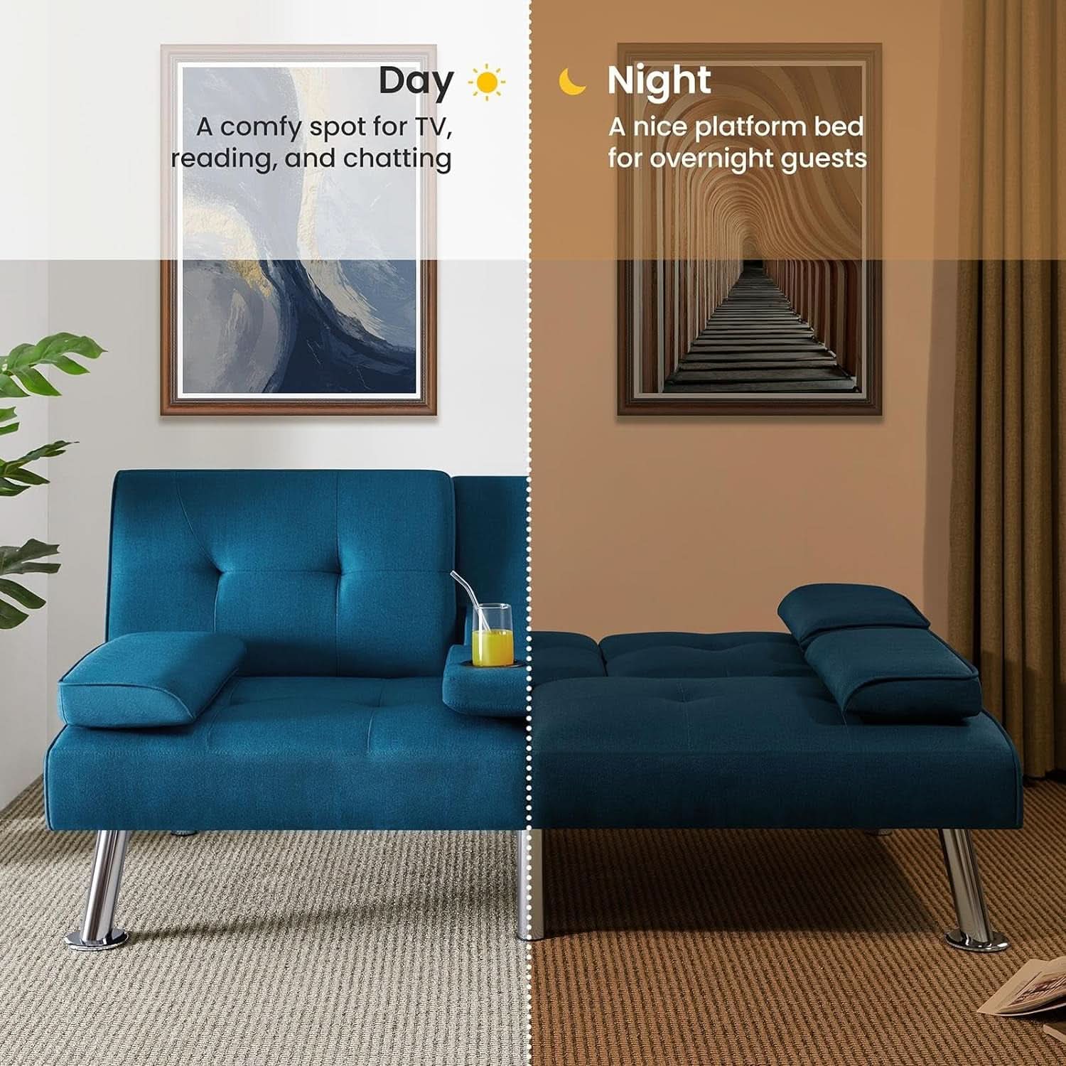 Aqua Blue Convertible Sofa Bed With Adjustable Angles
