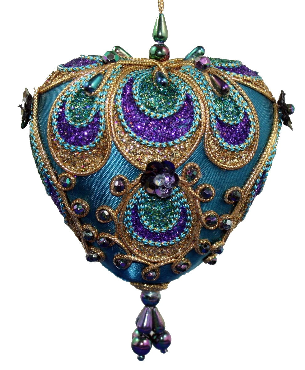 Aqua Paisley Ornament - Heart