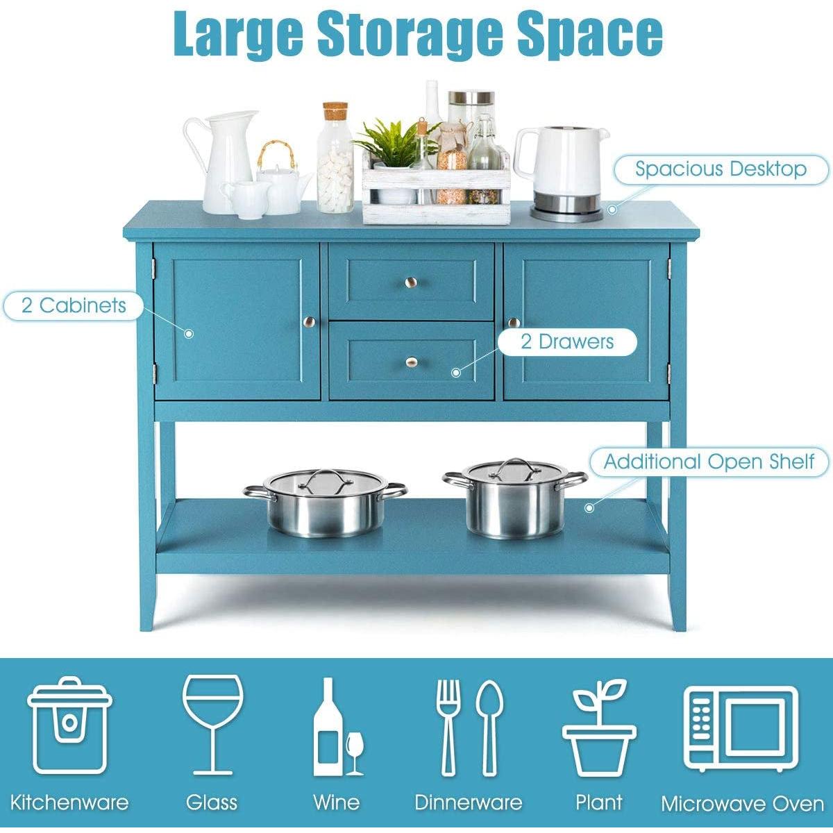 Aqua Wood Buffet Sideboard With Cabinets And Drawers