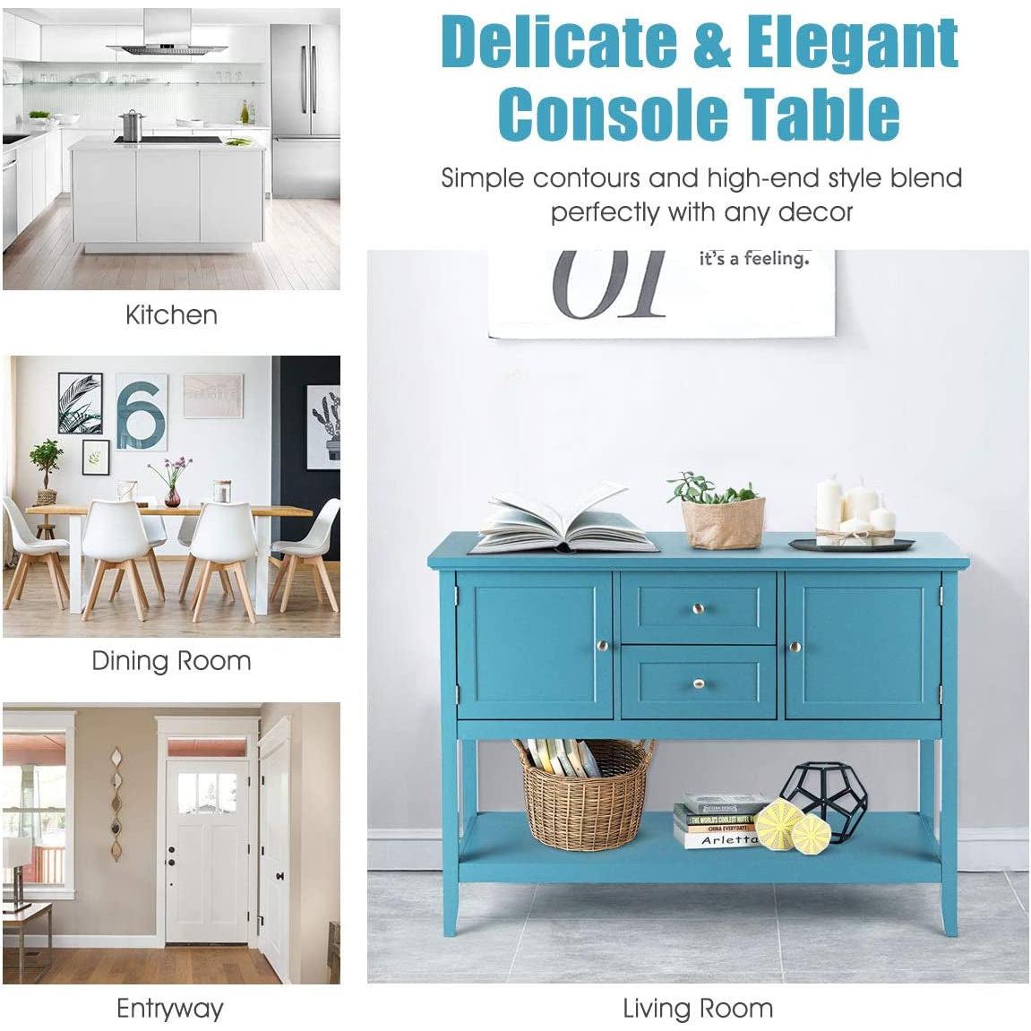 Aqua Wood Buffet Sideboard With Cabinets And Drawers