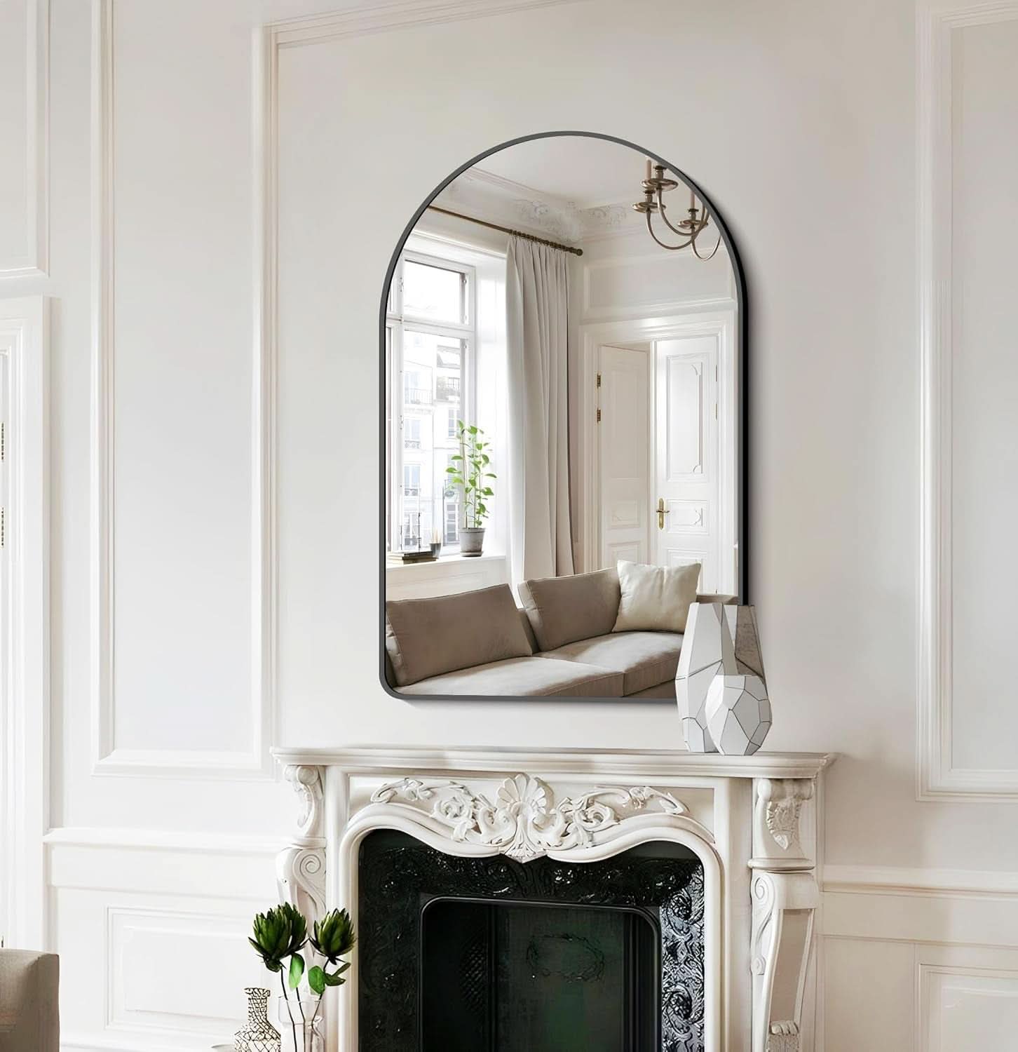 Arched Bathroom Mirror 24x36 Inches Black Aluminum Frame