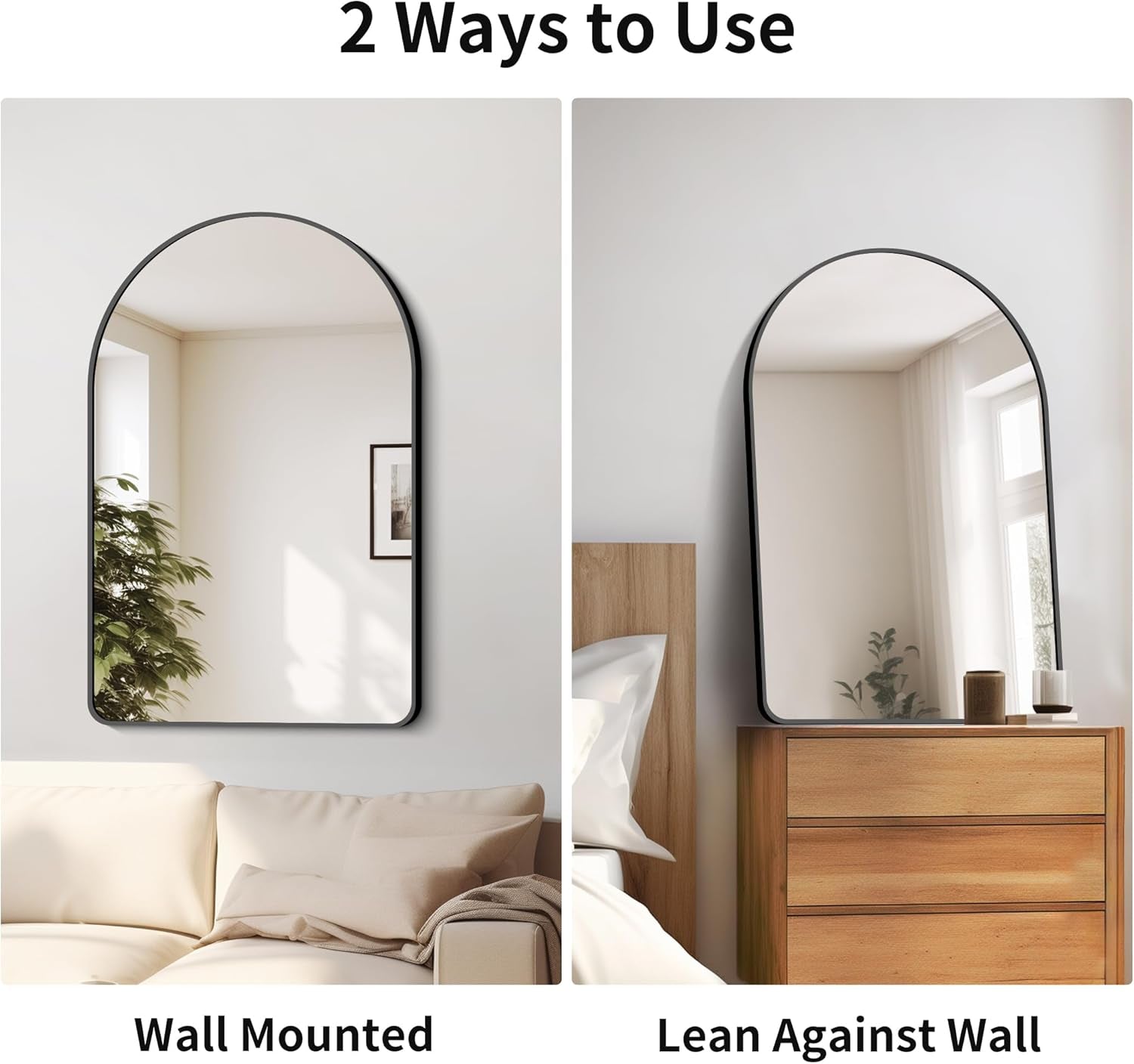 Arched Bathroom Mirror 24x36 Inches Black Aluminum Frame