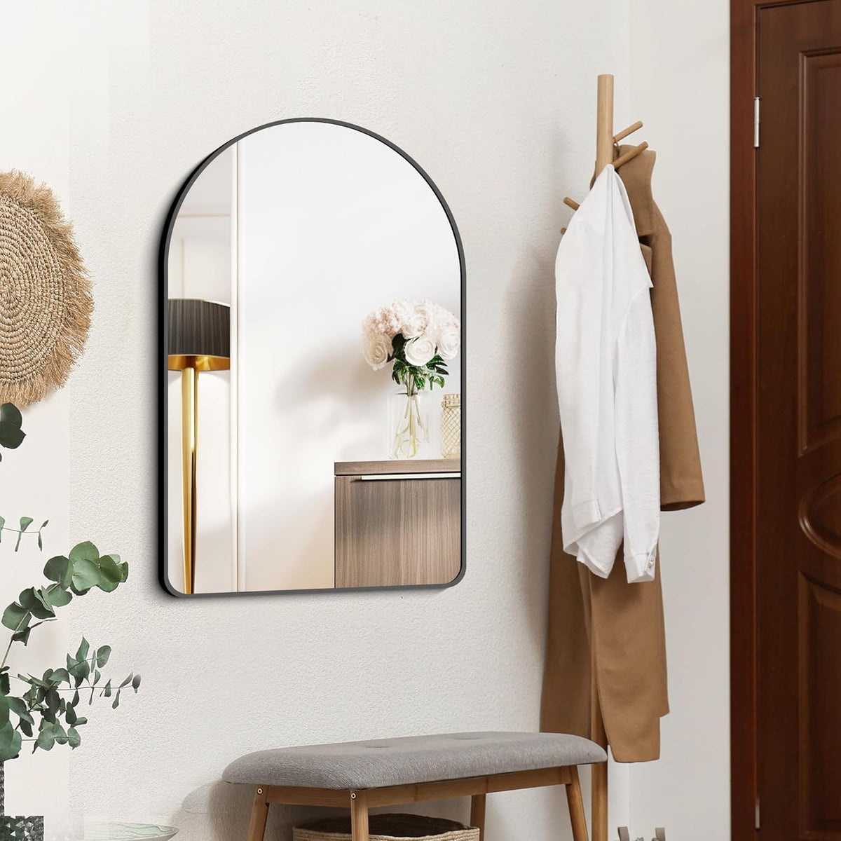 Arched Bathroom Mirror 24x36 Inches Black Aluminum Frame