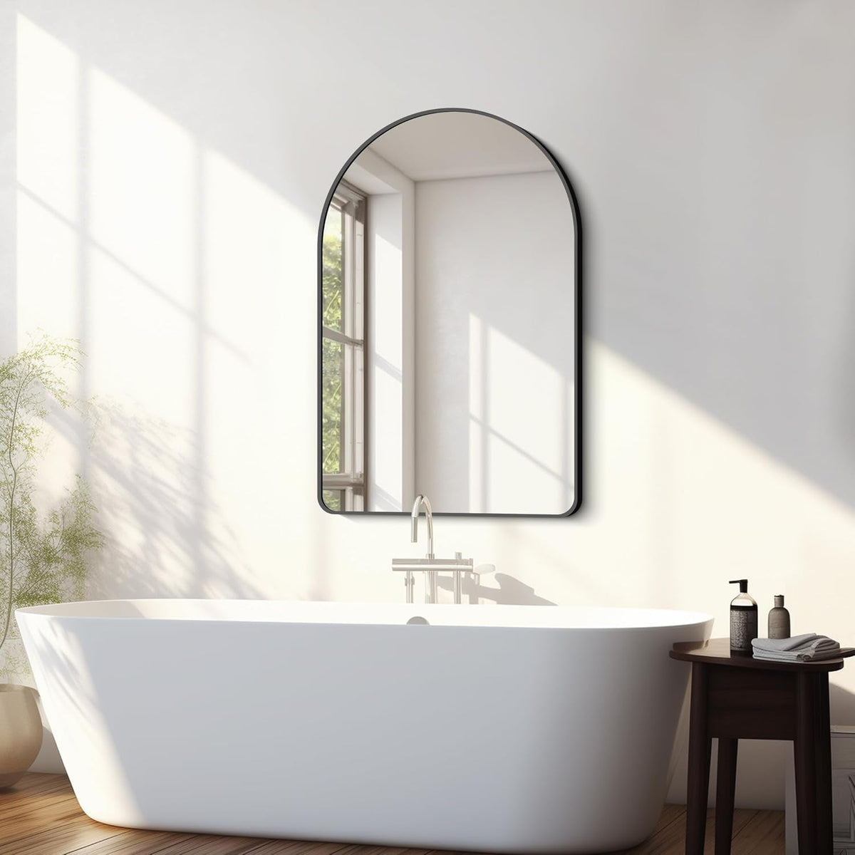 Arched Bathroom Mirror 24x36 Inches Black Aluminum Frame