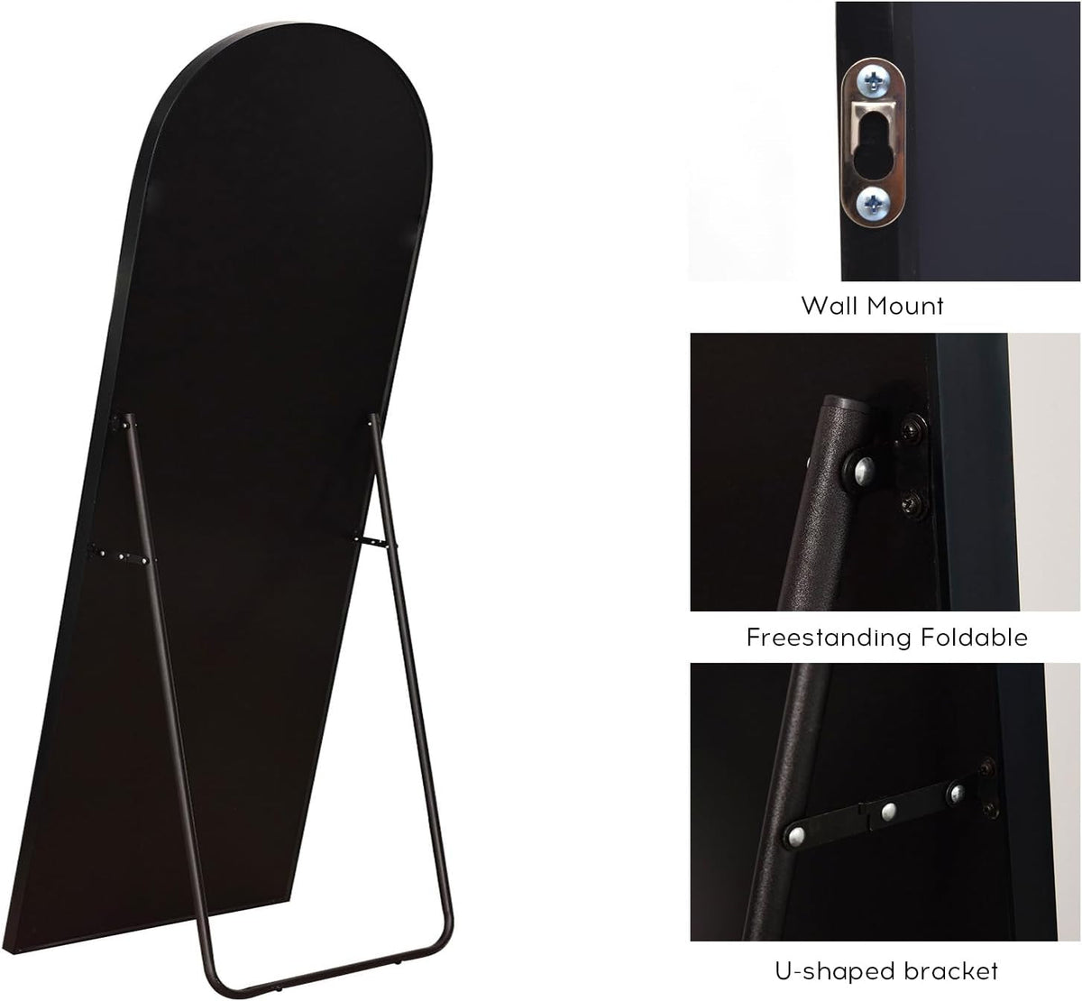 Arched Floor Mirror 68 by 26 Inches Black Aluminum Frame