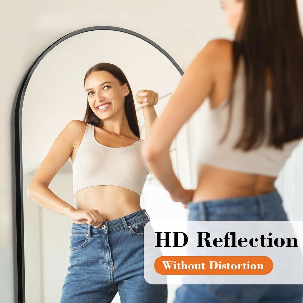 Arched Floor Standing Full Length Mirror 64 By 21 Inches