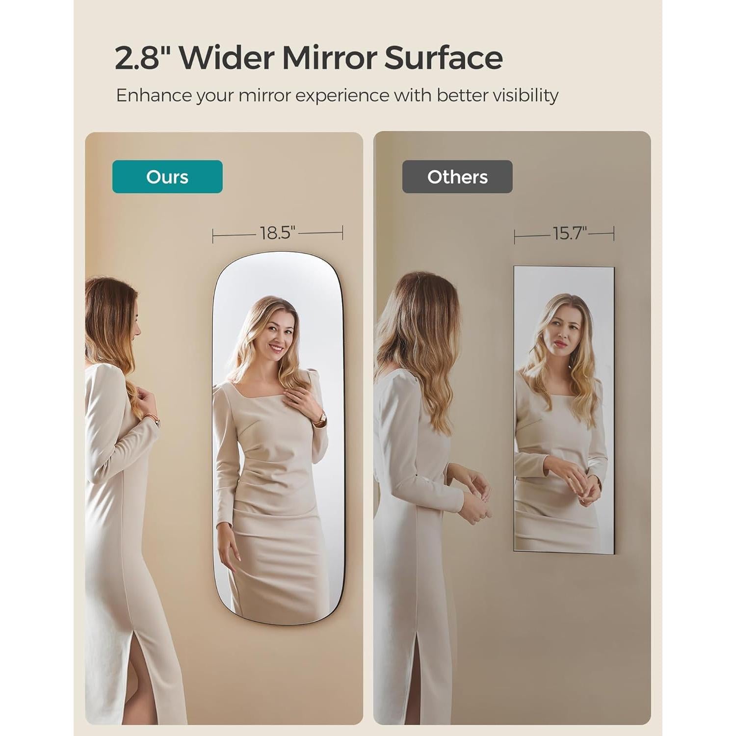Arched Frameless Full Length Mirror 47 Inch Wall Mount