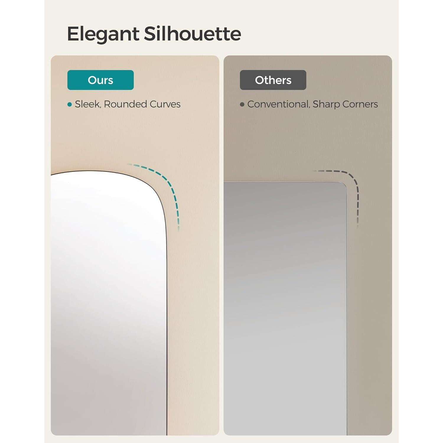 Arched Frameless Full Length Mirror 47 Inch Wall Mount
