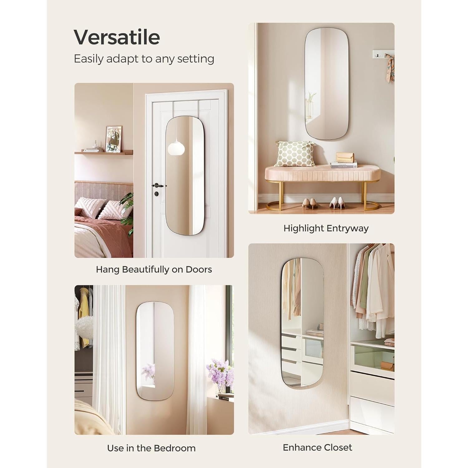 Arched Frameless Full Length Mirror 47 Inch Wall Mount