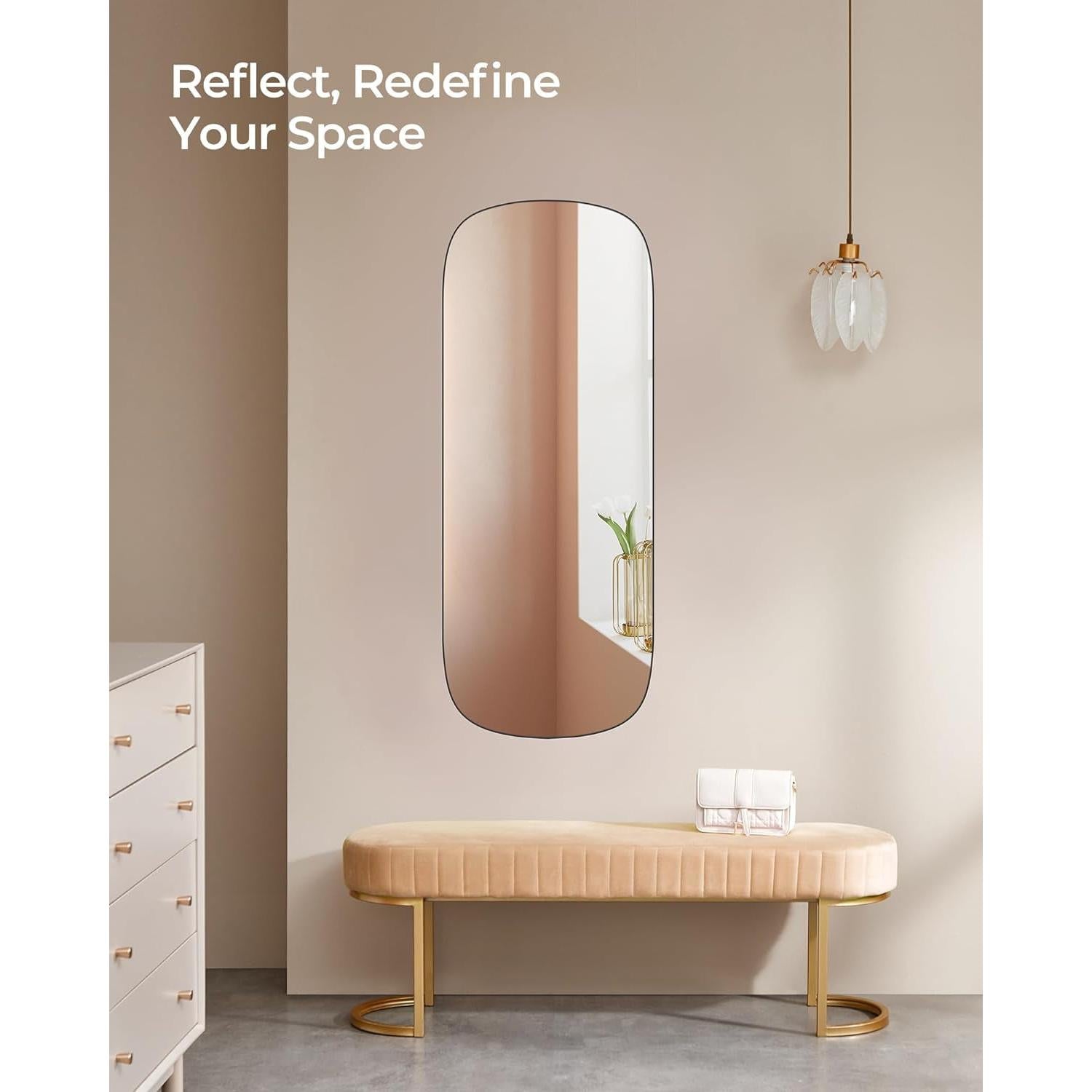 Arched Frameless Full Length Mirror 47 Inch Wall Mount