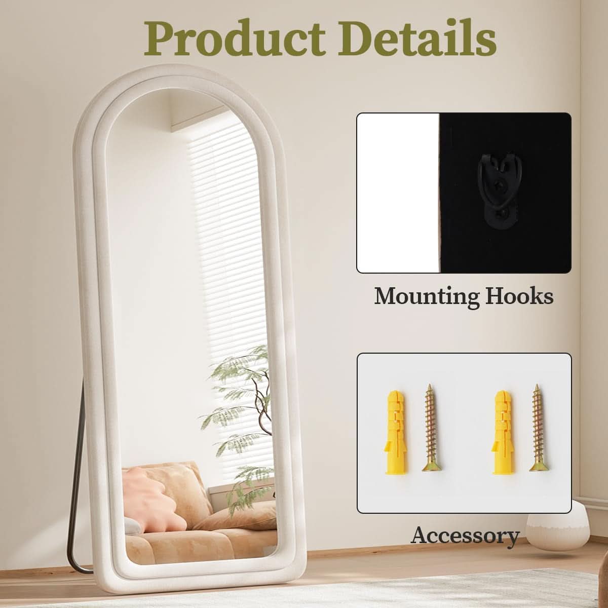Arched Full Length Floor Mirror 71 X 32 Inches White