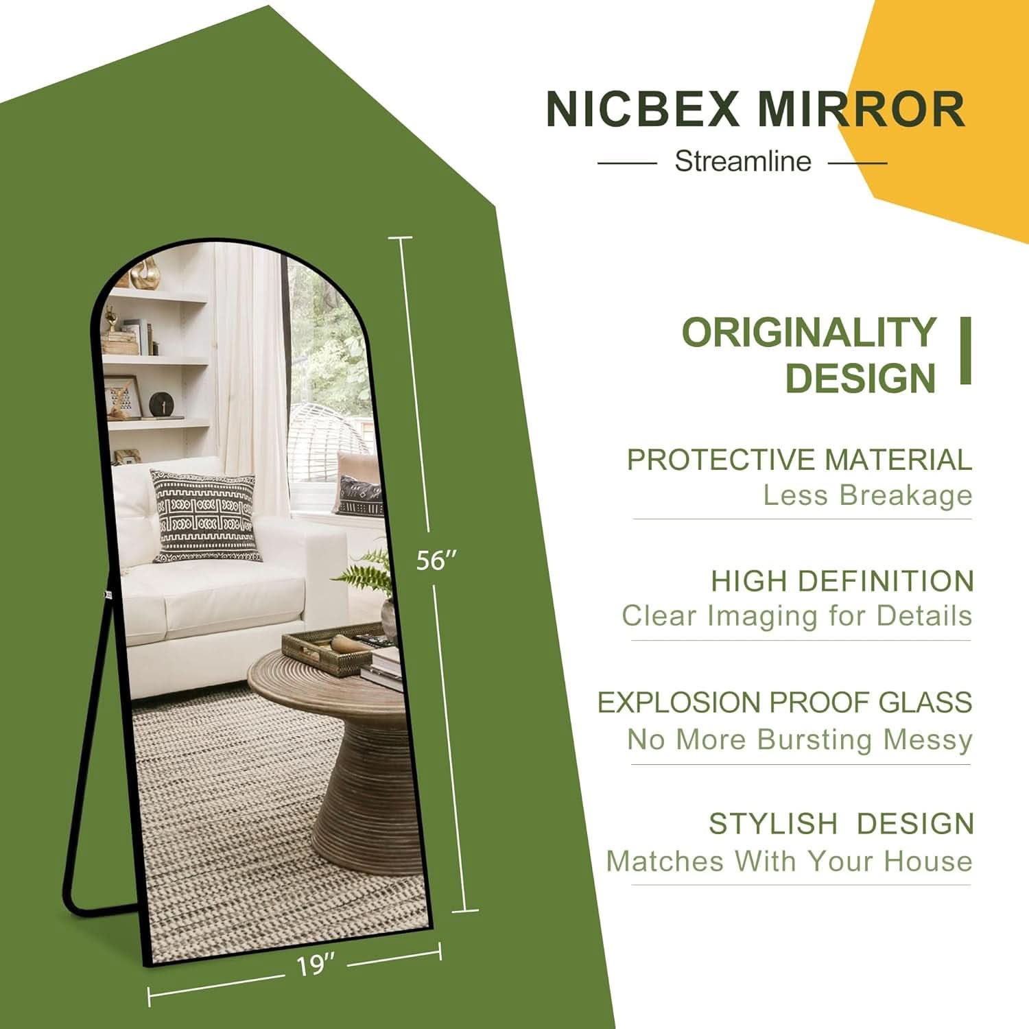 Arched Full Length Mirror 56 X 19 Inches Free Standing