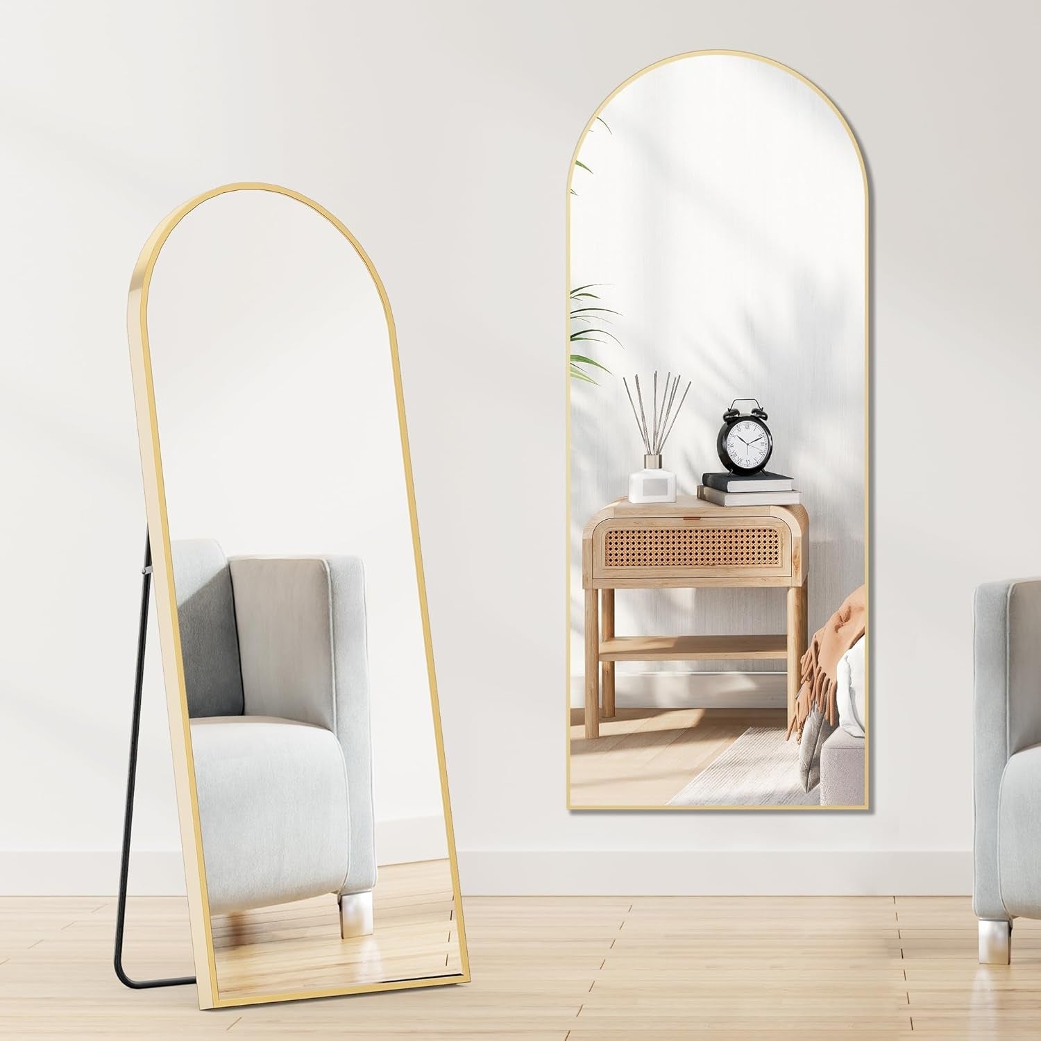 Arched Full Length Mirror 64 Inch Gold Aluminum Frame