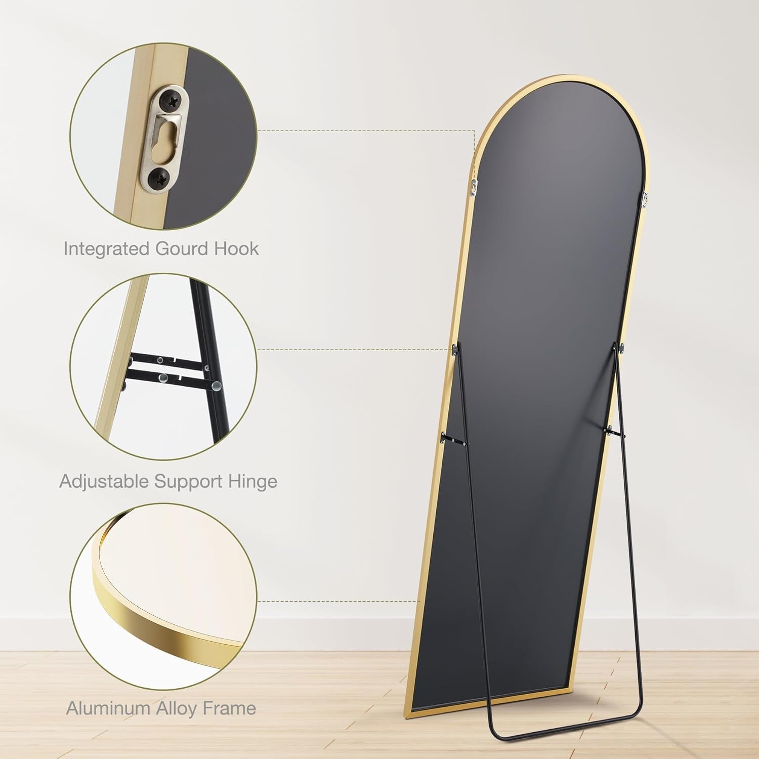 Arched Full Length Mirror 64 Inch Gold Aluminum Frame