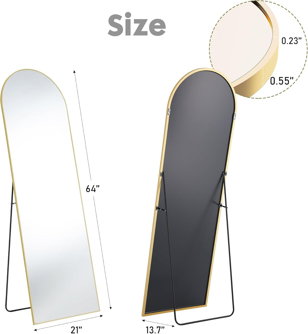 Arched Full Length Mirror 64 Inch Gold Aluminum Frame
