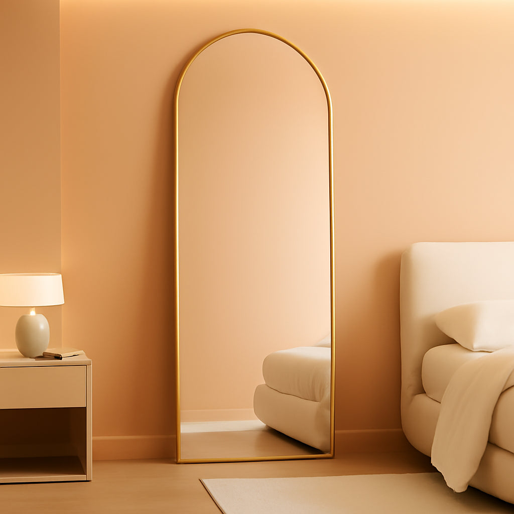 Arched Full Length Mirror 64 Inch Gold Aluminum Frame