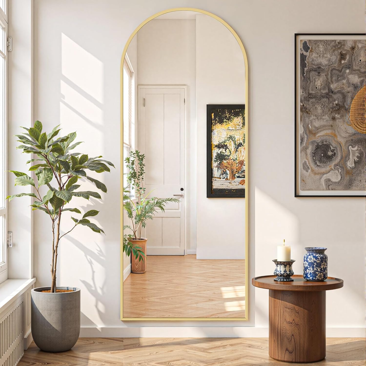 Arched Full Length Mirror 64x21 In Gold For Wall Bedroom Living Room