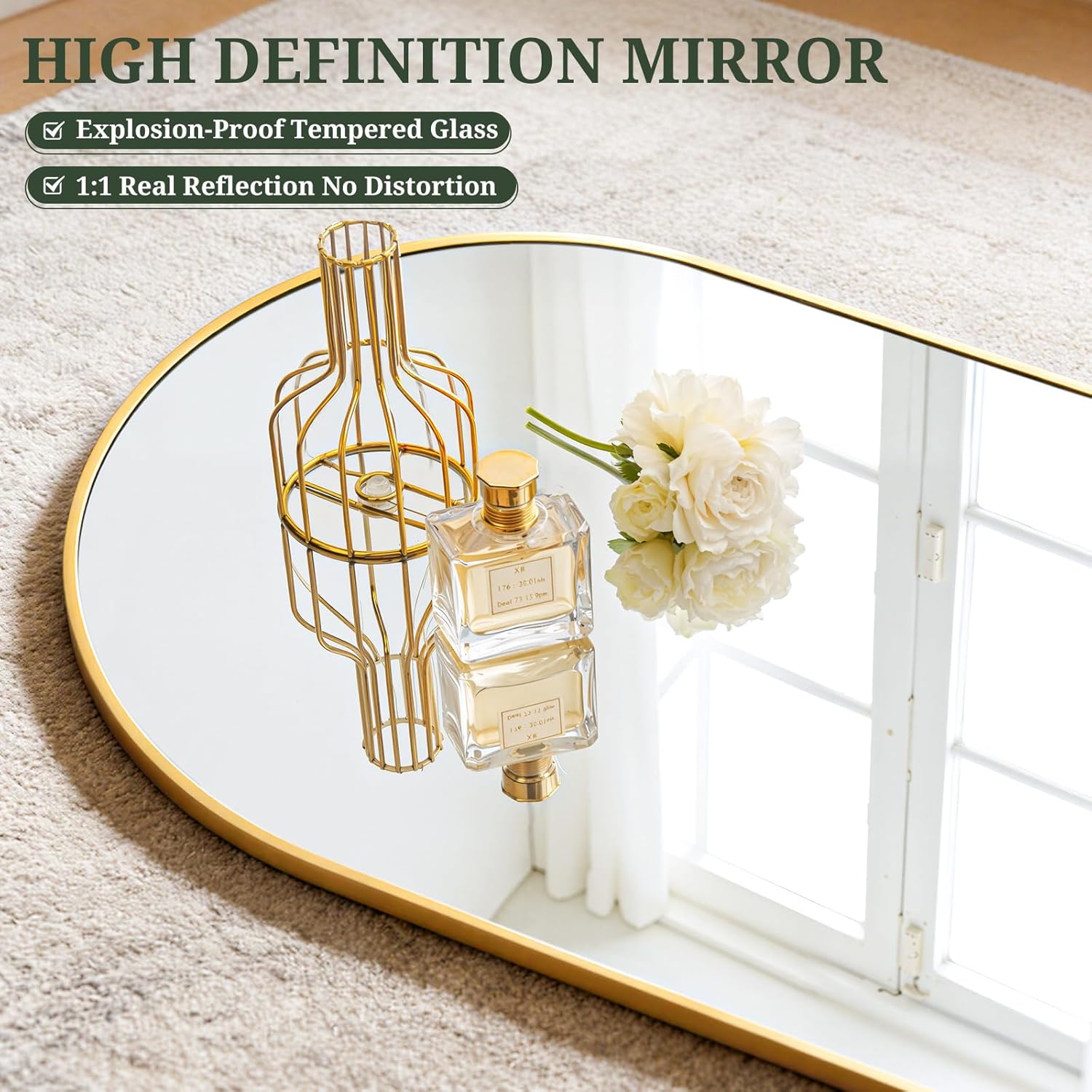 Arched Full Length Mirror 64x21 In Gold For Wall Bedroom Living Room