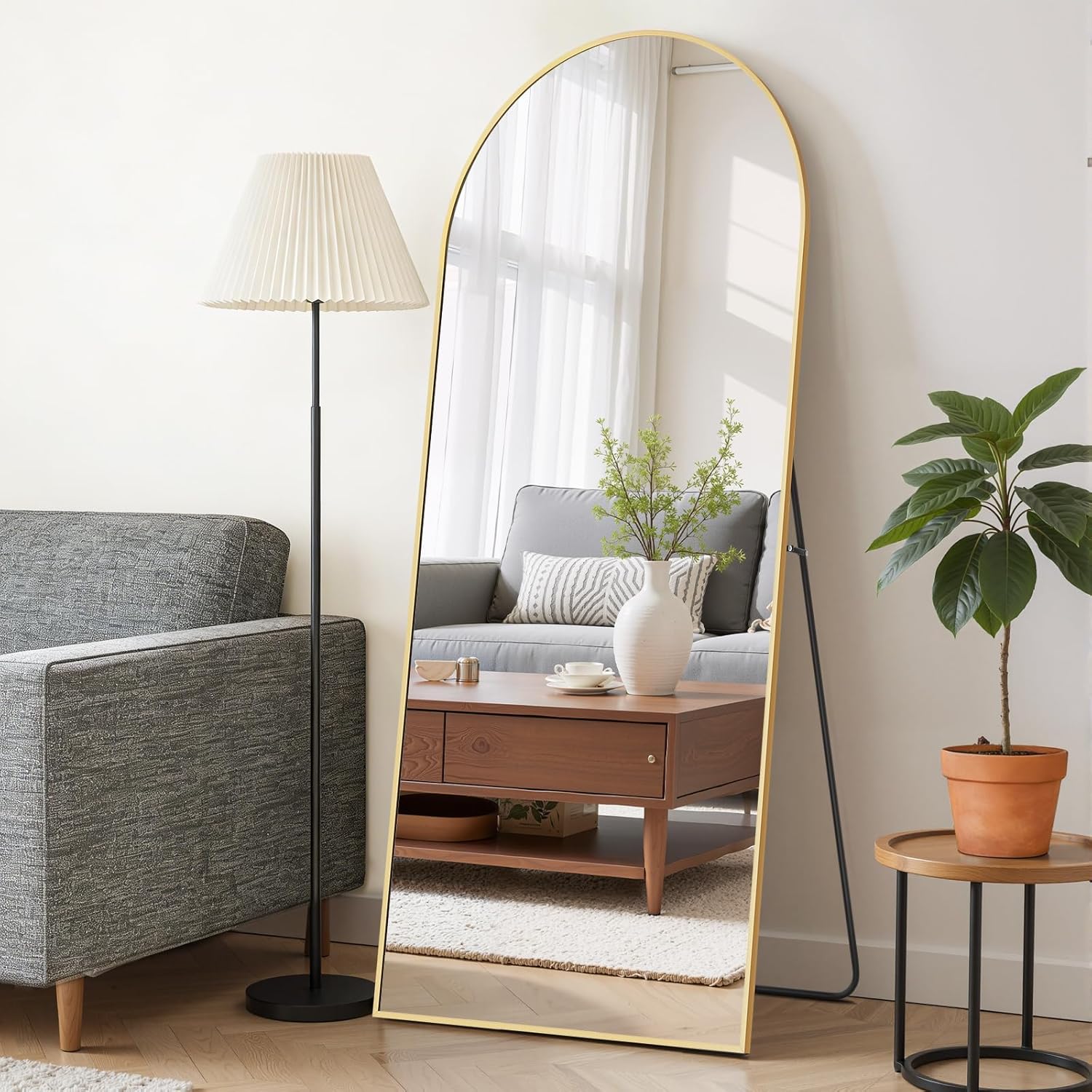 Arched Full Length Mirror 64x21 In Gold For Wall Bedroom Living Room