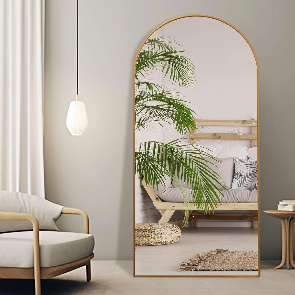 Arched Full Length Mirror 71x32 Inches Gold Aluminum Floor