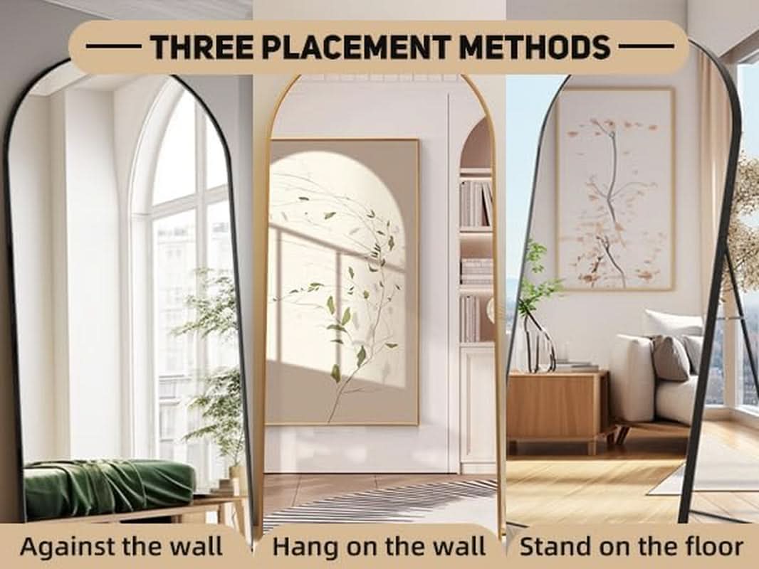 Arched Full Length Mirror 71x32 Inches Gold Aluminum Floor