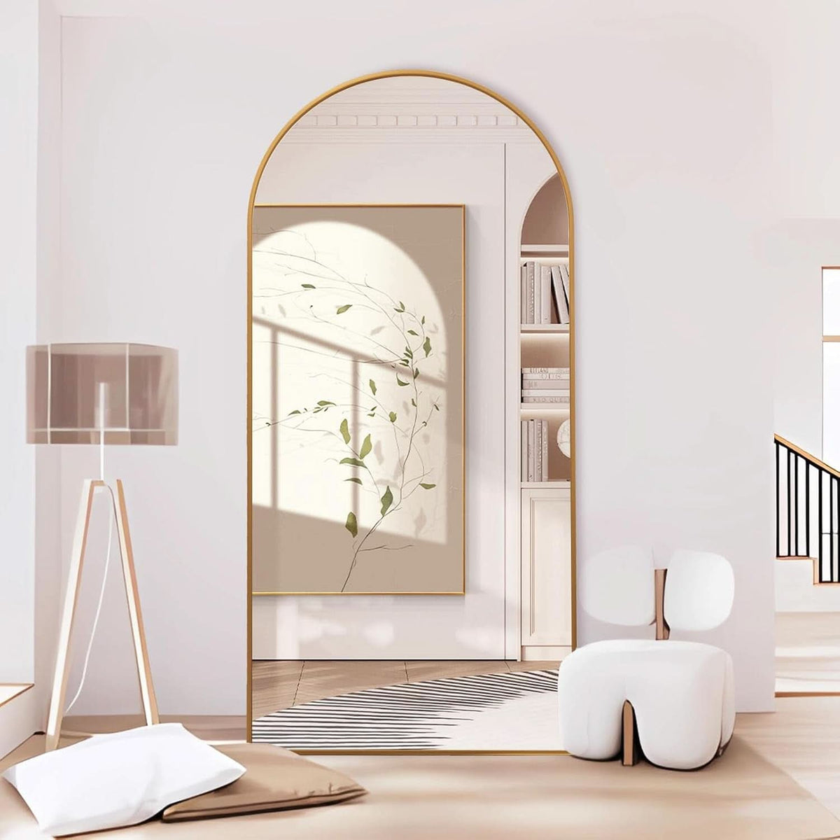 Arched Full Length Mirror 71x32 Inches Gold Aluminum Floor