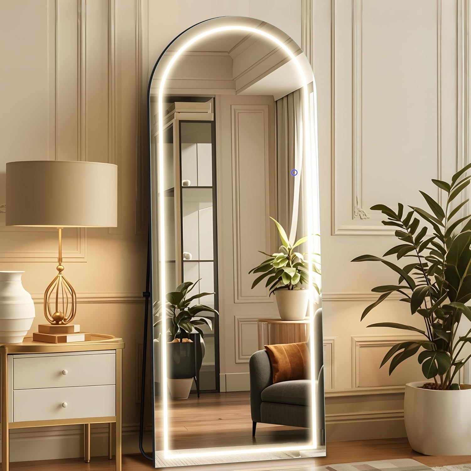 Arched Full Length Mirror With LED Lighting 63x20 Inches