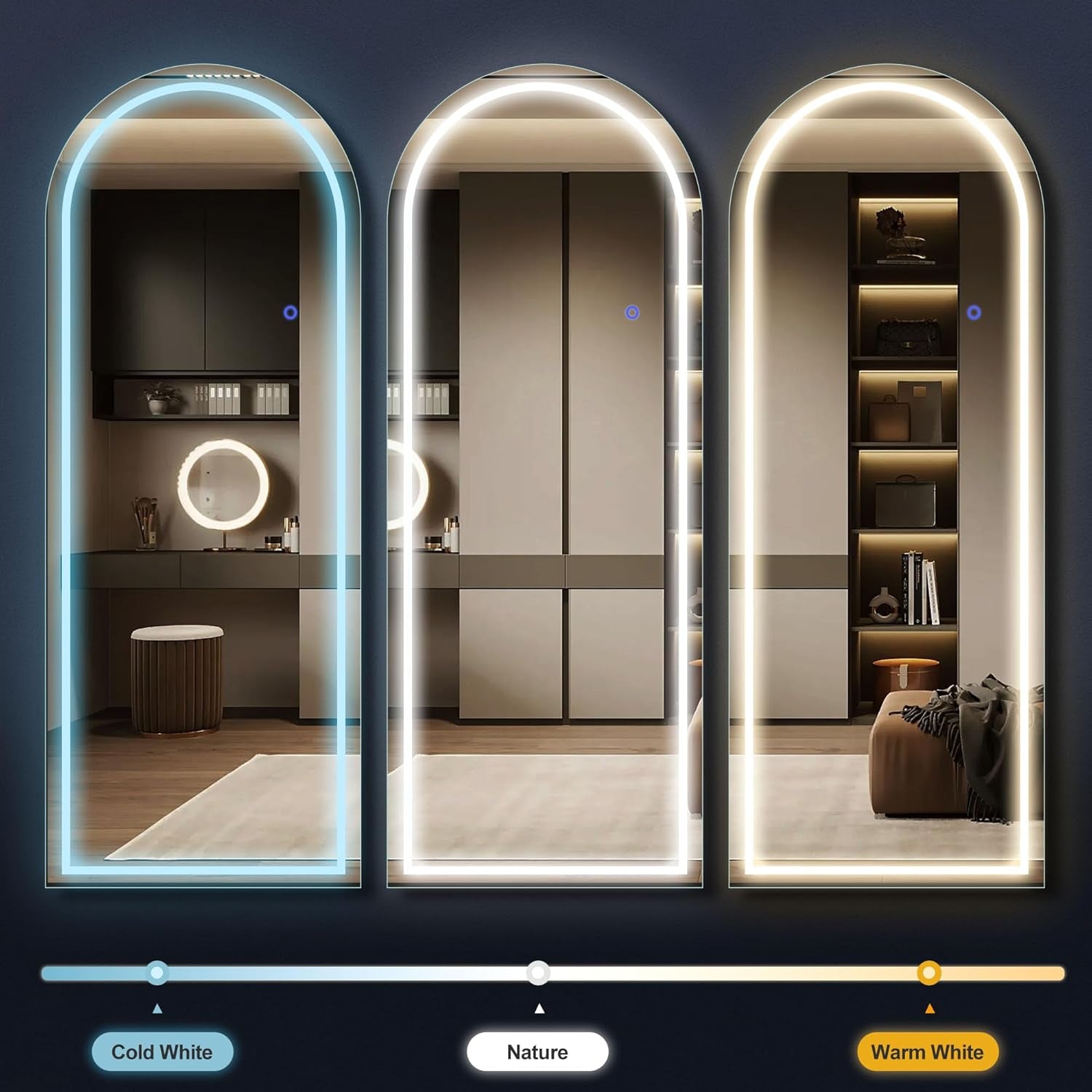 Arched Full Length Mirror With LED Lighting 63x20 Inches