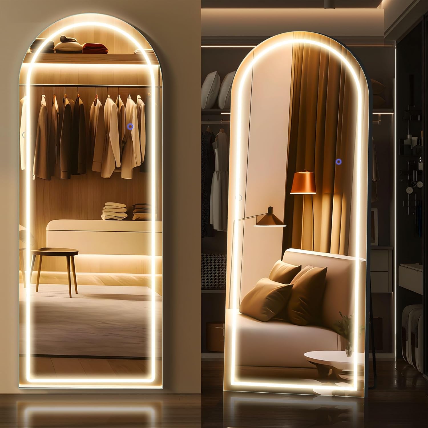 Arched Full Length Mirror With LED Lighting 63x20 Inches