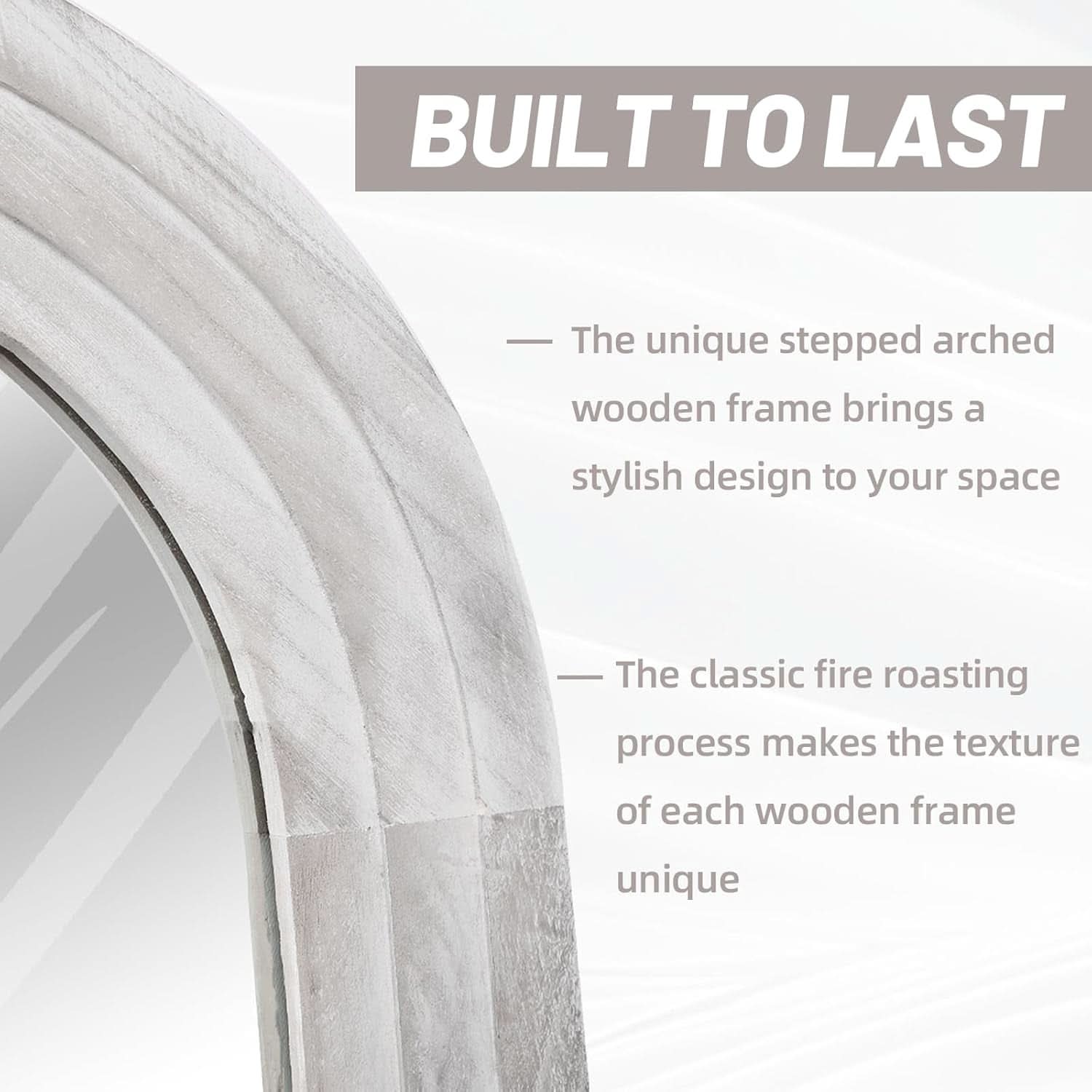 Arched Full Length Mirror With Solid Wood Frame 71x32 Rustic White