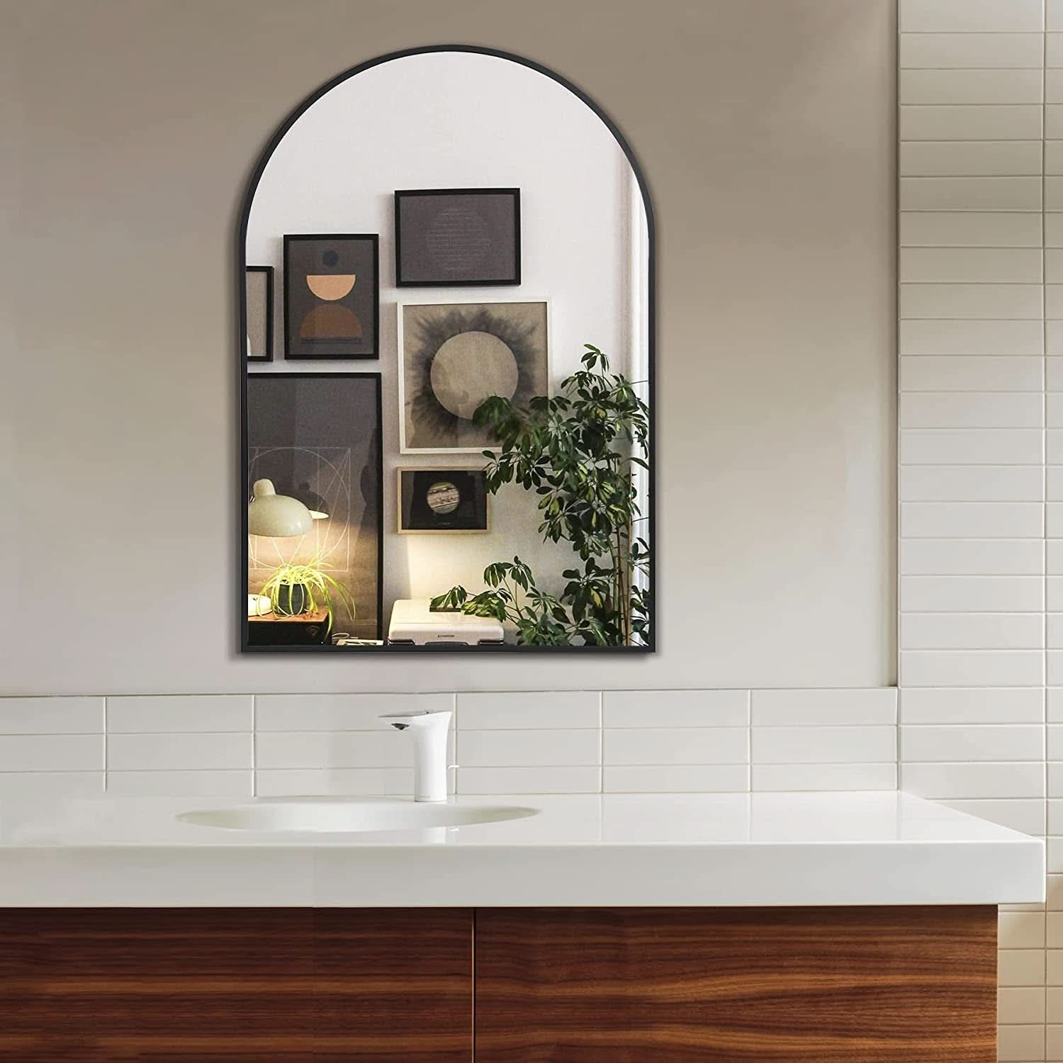 Arched Full Length Wall Mirror 24x36 Matte Black Frame