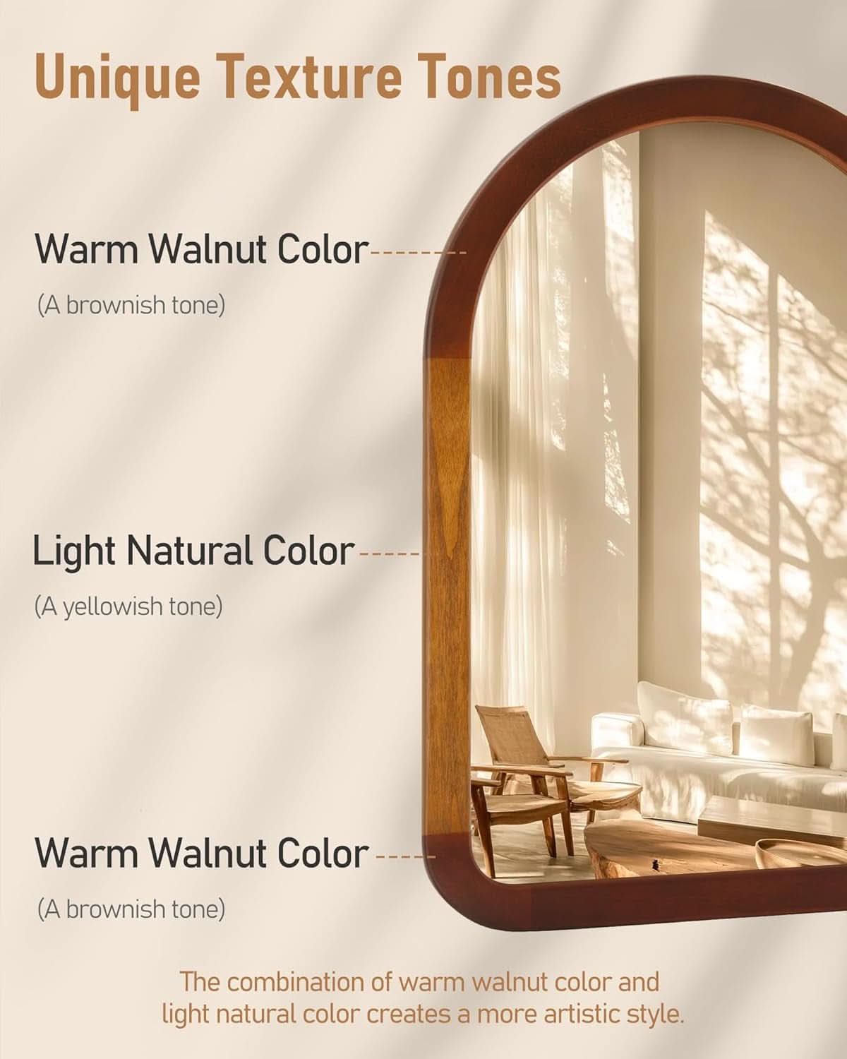 Arched Mirror 24x36 Walnut Brown Wood Frame Wall Mounted
